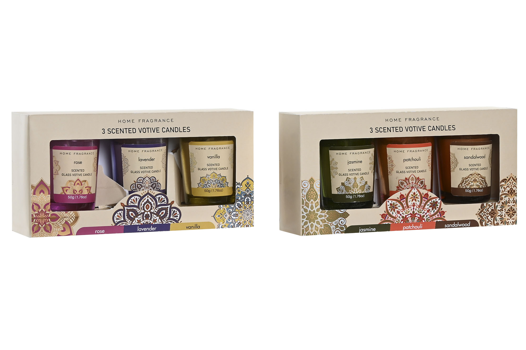 VELA SET 3 CERA PARAFINA 5X5X6 50 GR, MANDALA 2 SU