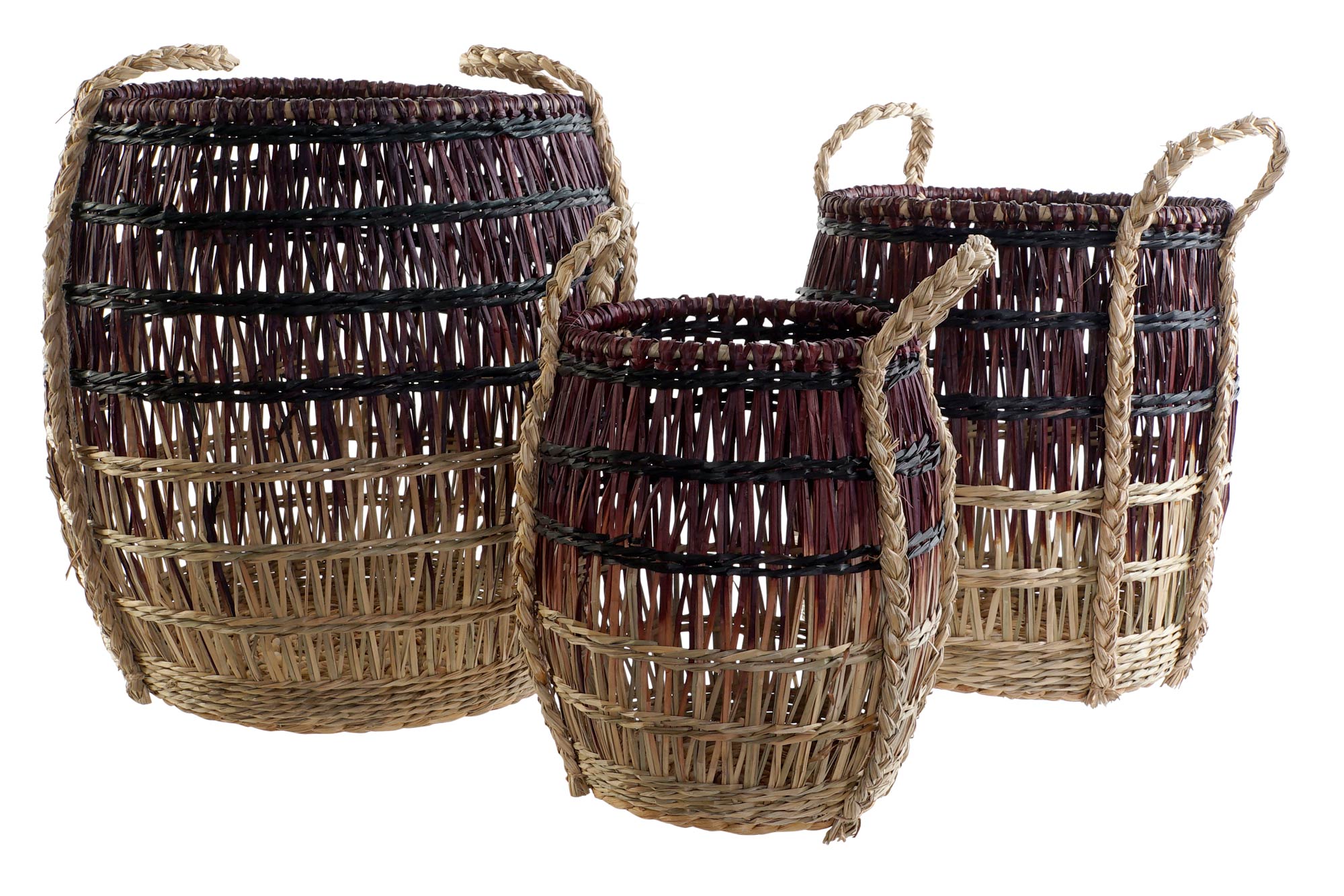 CESTA SET 3 SEAGRASS 39X39X41 NATURAL LILA