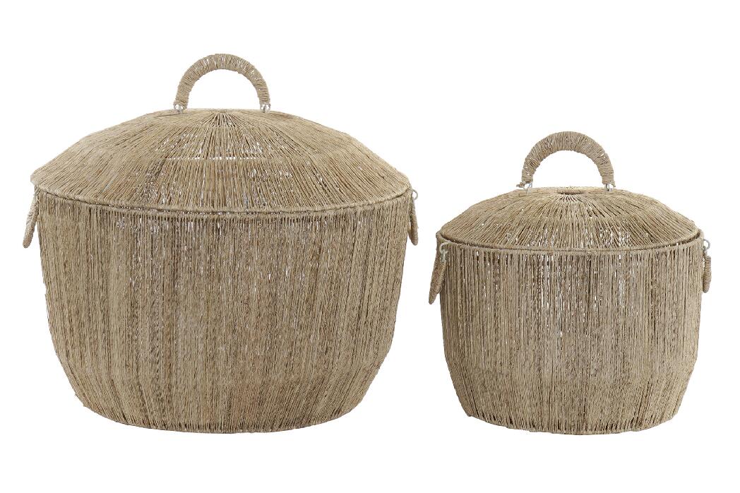 CESTA SET 2 YUTE METAL 51X51X48 TAPA NATURAL