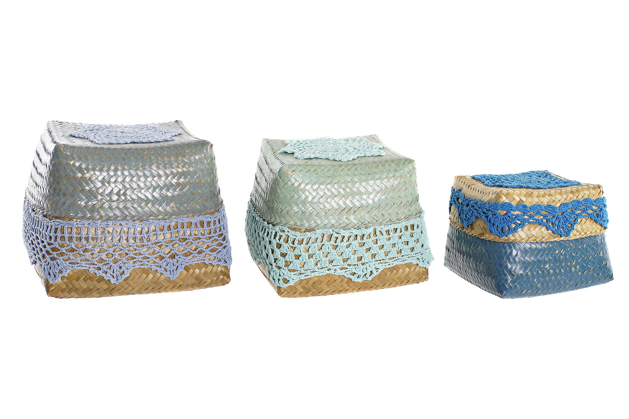 CESTA SET 3 BAMBU ALGODON 22X27X27 AZUL