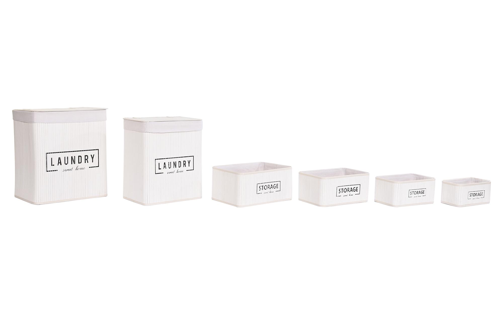CESTA ROPA SET 6 BAMBU POLIESTER 40X30X46 BLANCO