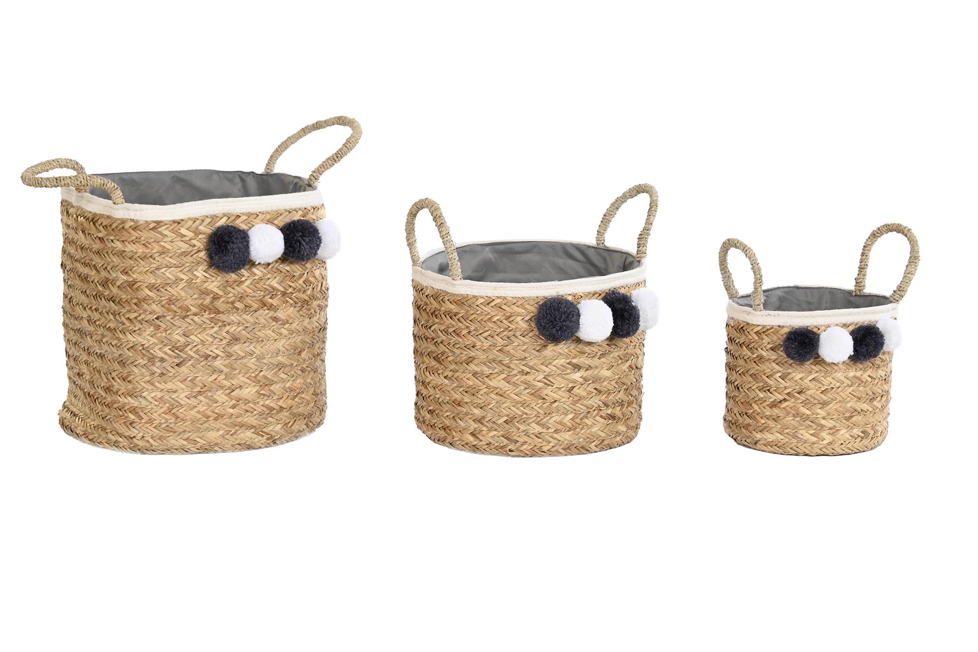 CESTA SET 3 FIBRA ALGODON 41X37X36 POMPON NATURAL
