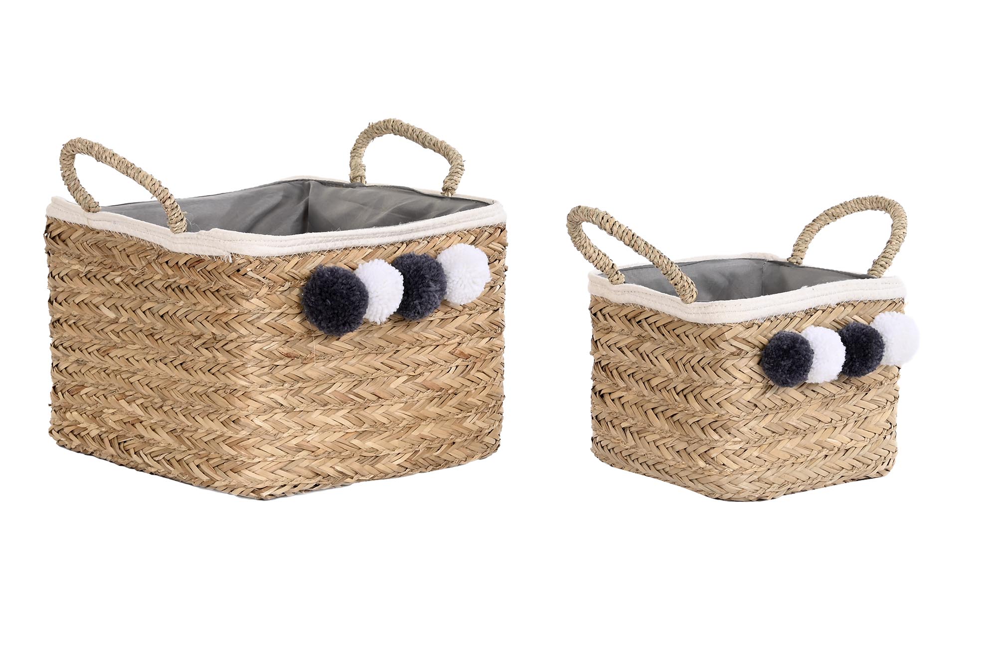 CESTA SET 2 FIBRA ALGODON 33X33X25 POMPON NATURAL