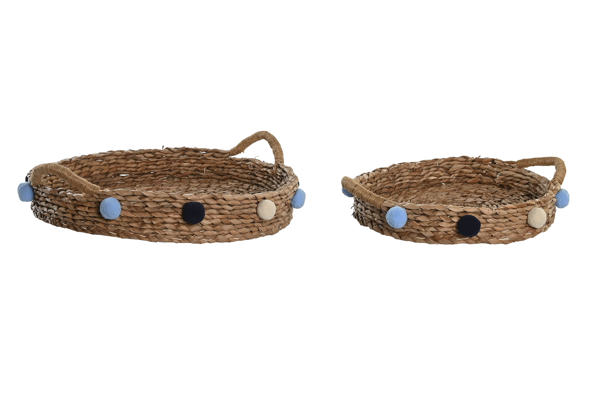 CESTA SET 2 SEAGRASS 49X40X9,5 POMPONES MULTICOLOR
