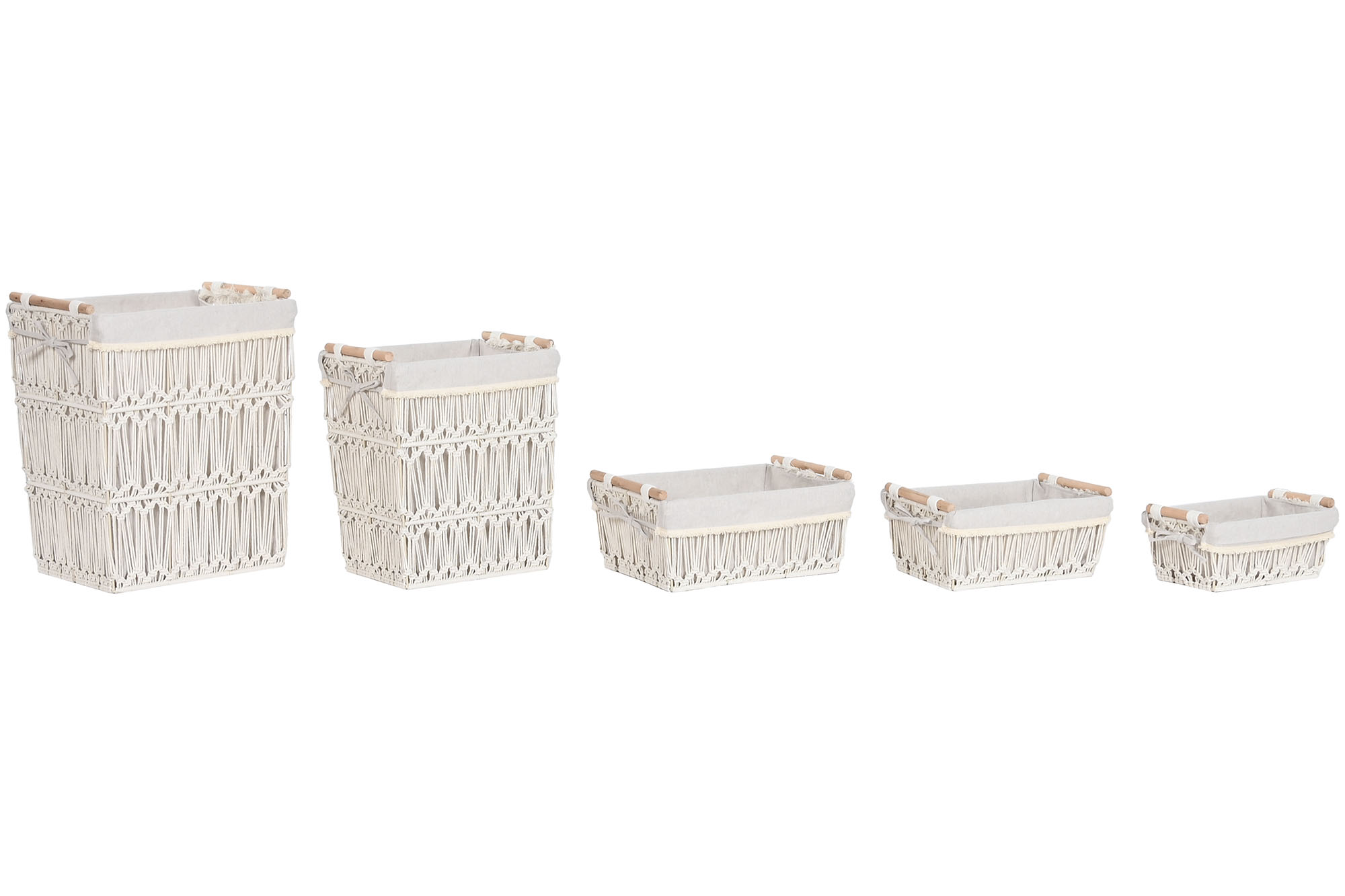 CESTA ROPA SET 5 MACRAME METAL 42X32X51 BLANCO