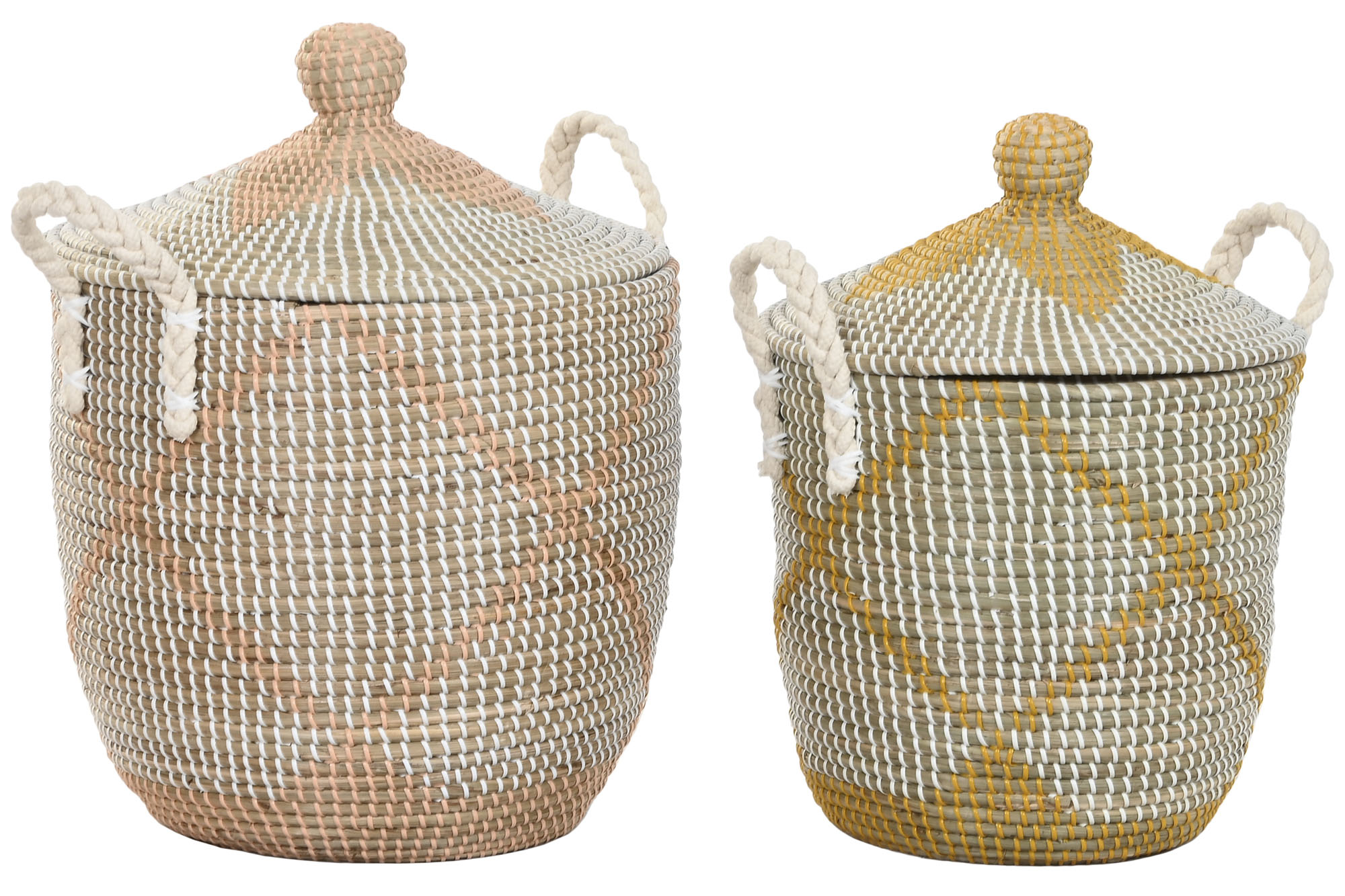 CESTA SET 2 SEAGRASS ALGODON 41X41X57 CORAL