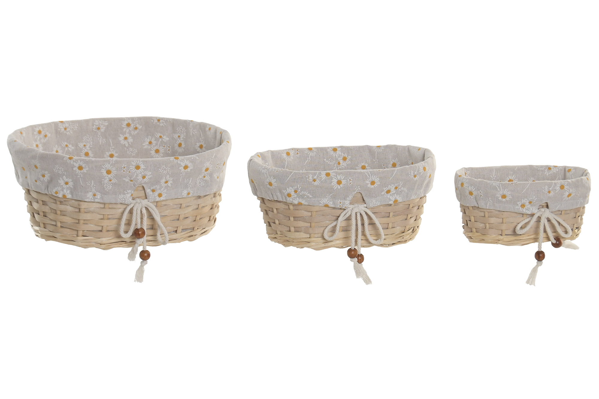 CESTA SET 3 MIMBRE ALGODON 29X22X12 FLORES NATURAL