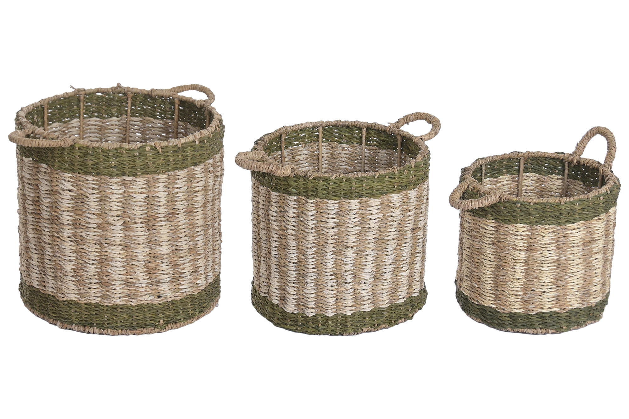 CESTA SET 3 SEAGRASS METAL 37X37X37 VERDE