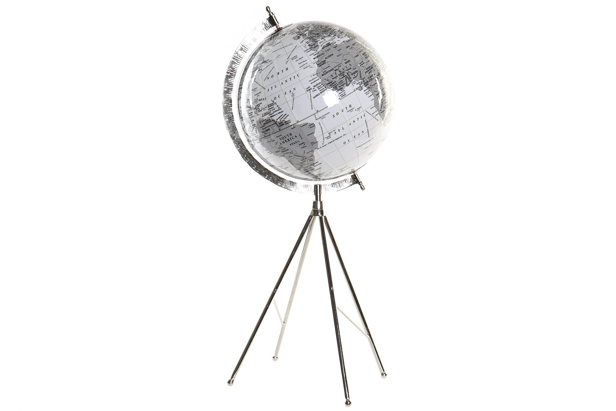 GLOBO TERRAQUEO METAL PLASTICO 27X25X61 PIE BLANCO