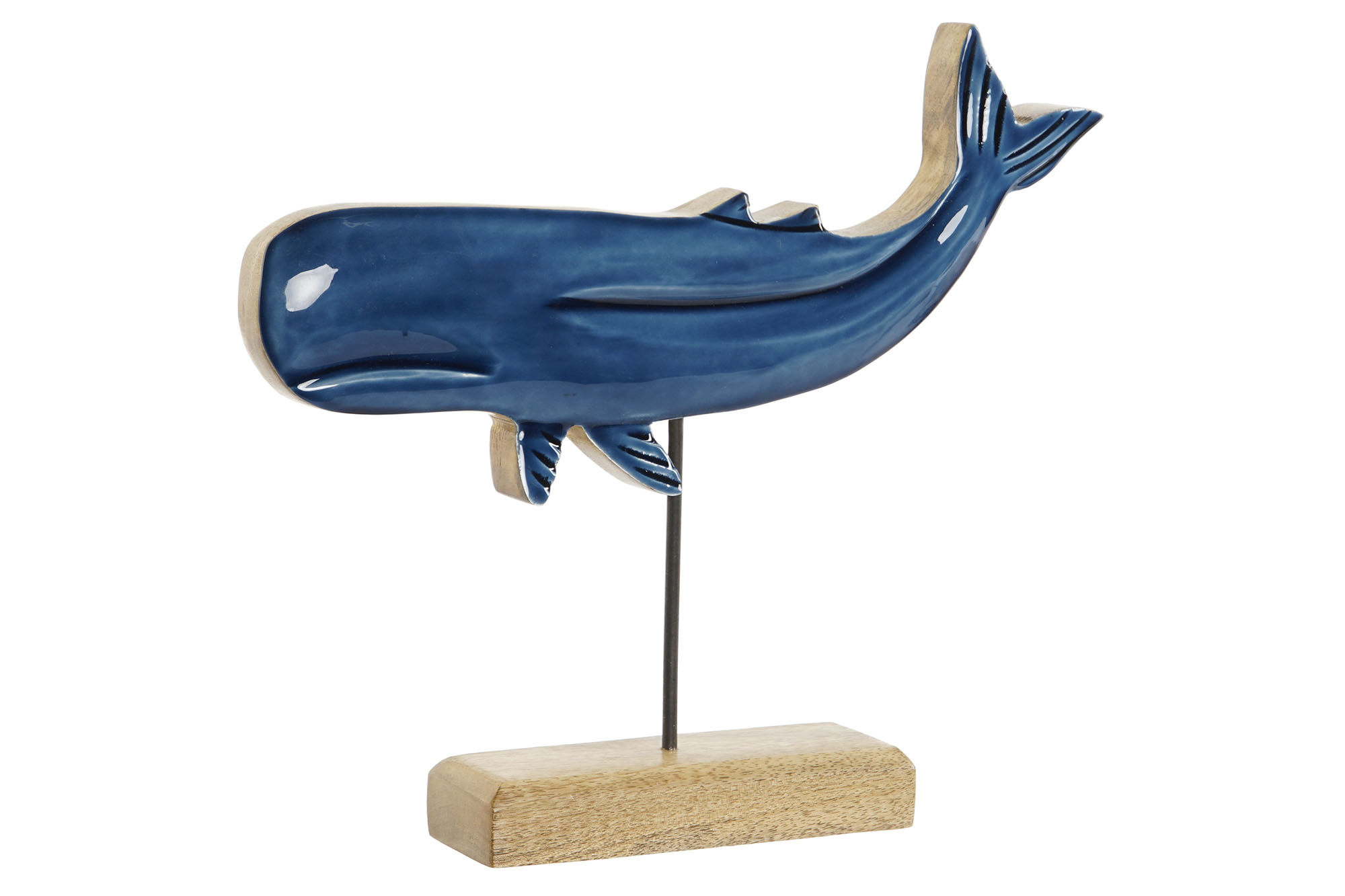 DECORACION MANGO METAL 30X5X26 BALLENA AZUL