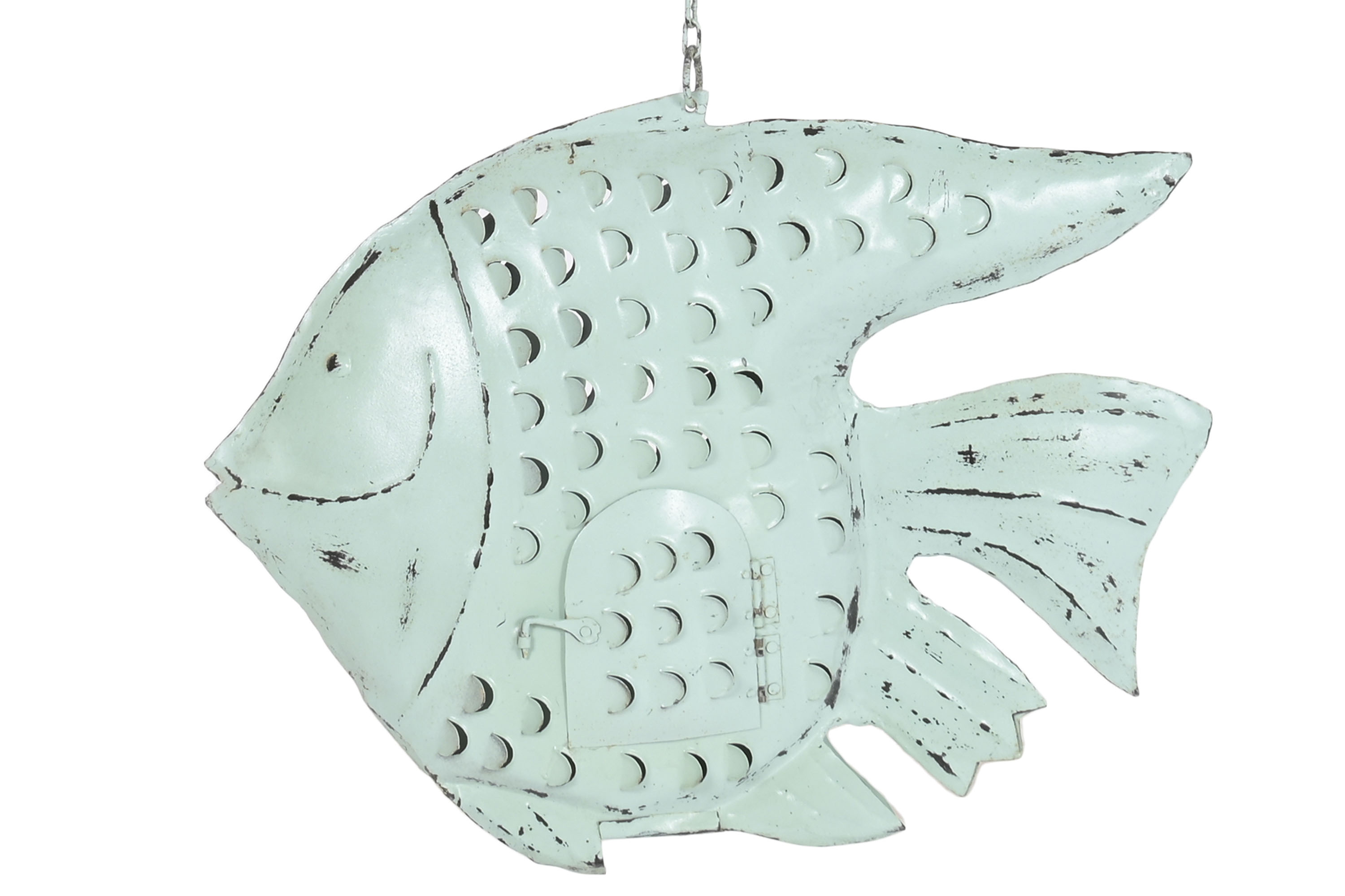 DECORACION METAL 63X9X46 PEZ AZUL CELESTE