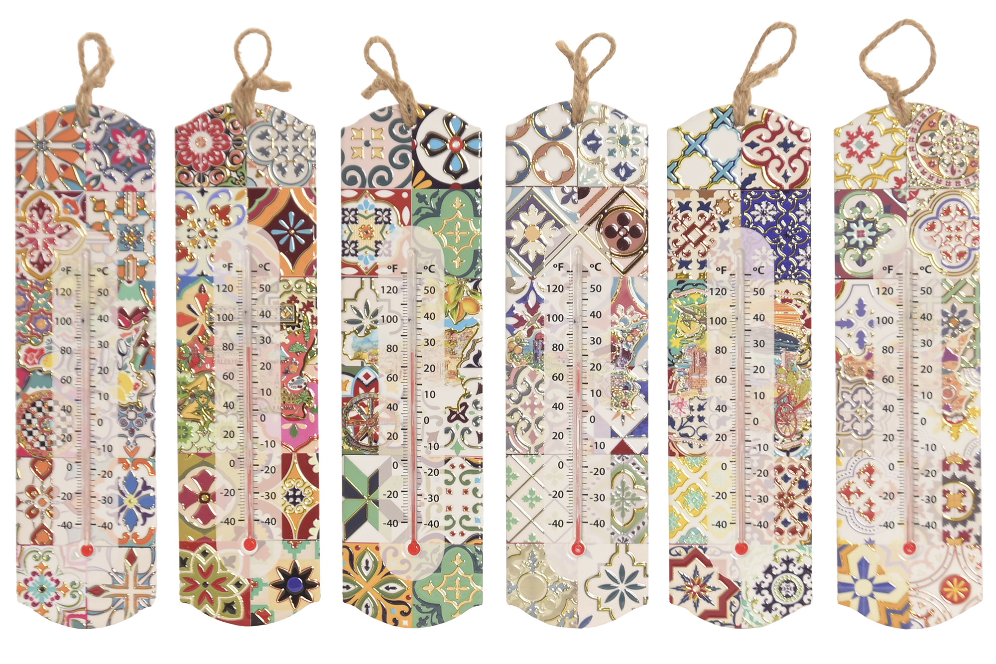 TERMOMETRO GRES 7X1X26 AZULEJOS DORADO 6 SURT.