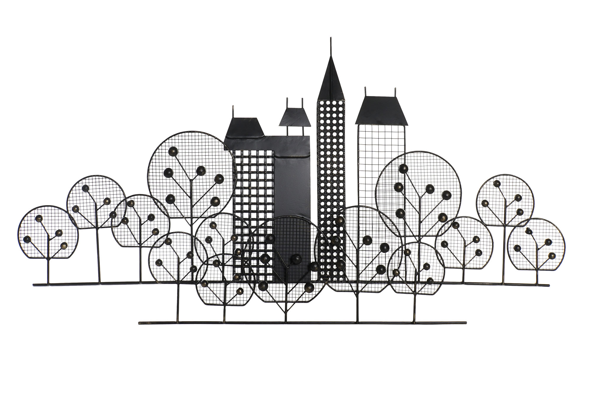 DECORACION PARED METAL 105X6X56 EDIFICIO DORADO