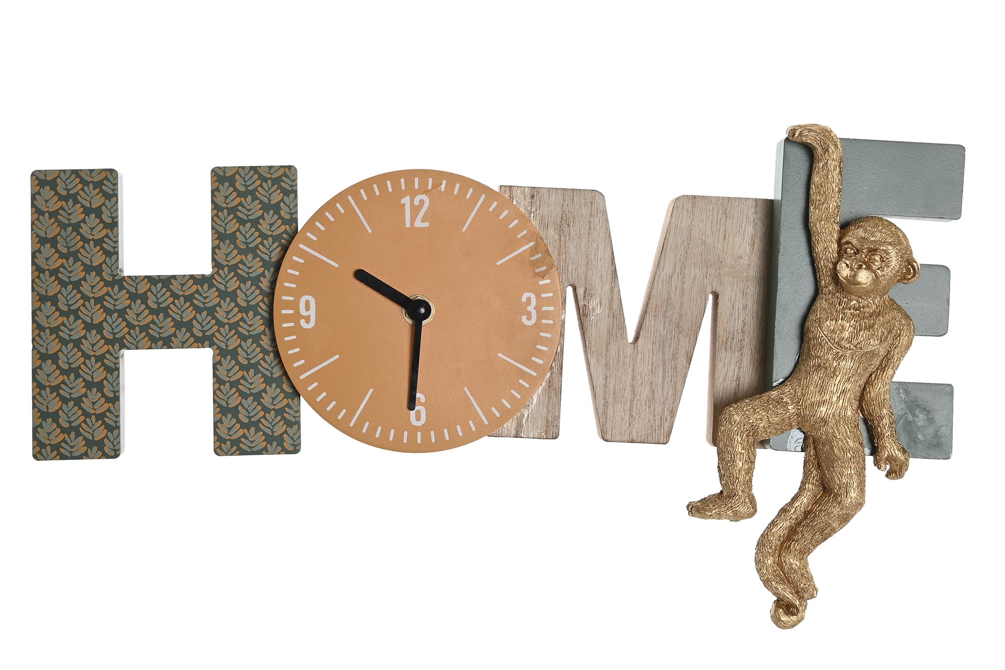DECORACION PARED MDF 42X5X22 RELOJ MONO VERDE