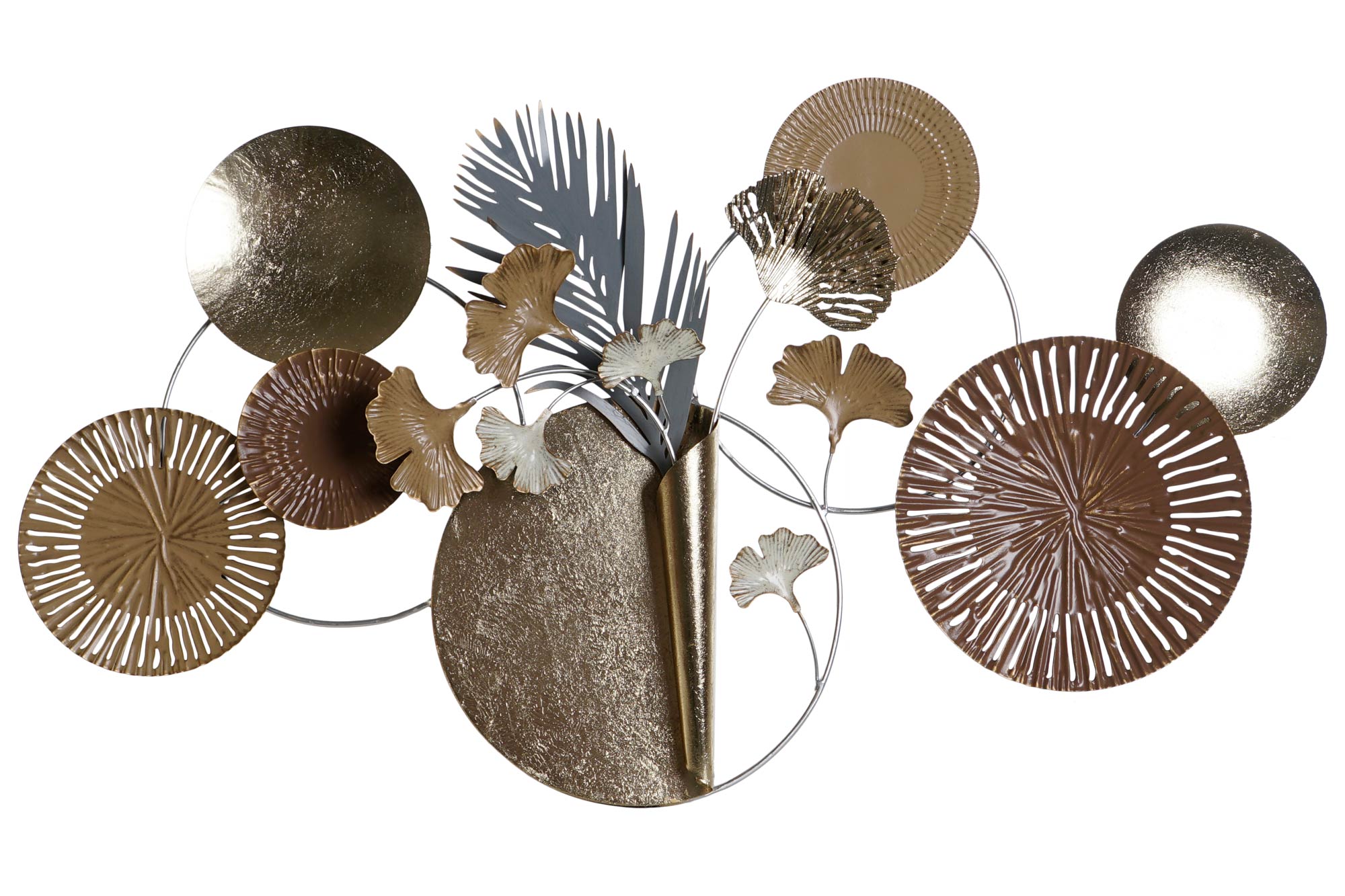 DECORACION PARED METAL 90X8,3X49 CIRCULOS DORADO