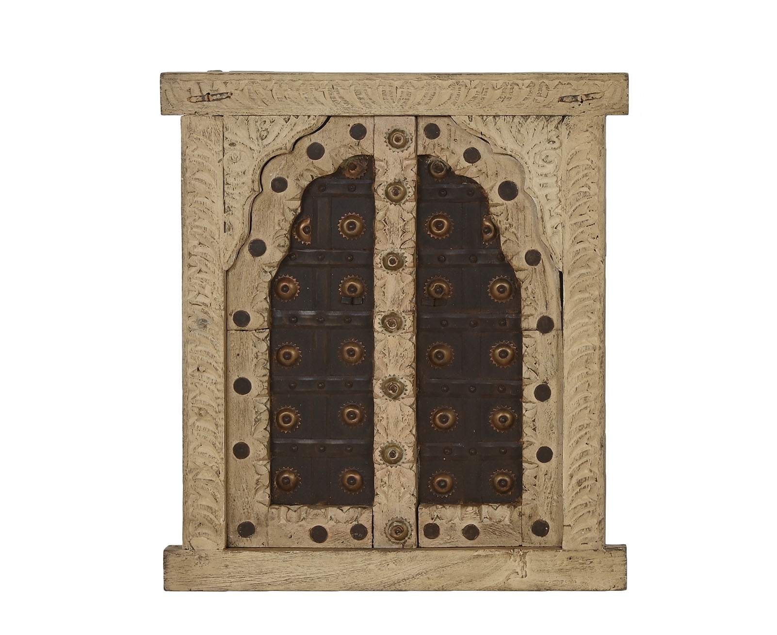 DECORACION PARED TECA HIERRO 45X5X51 VENTANA BEIGE