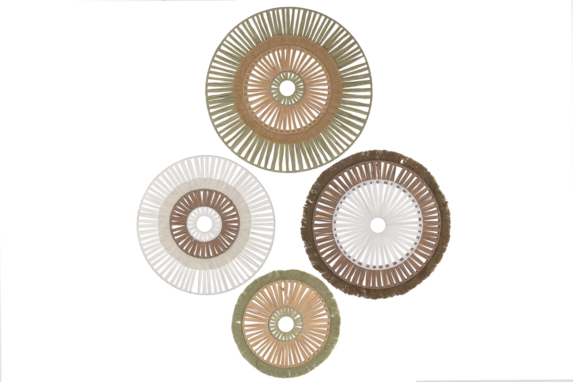 DECORACION PARED SET 4 RAFIA METAL 48X2X48 VERDE