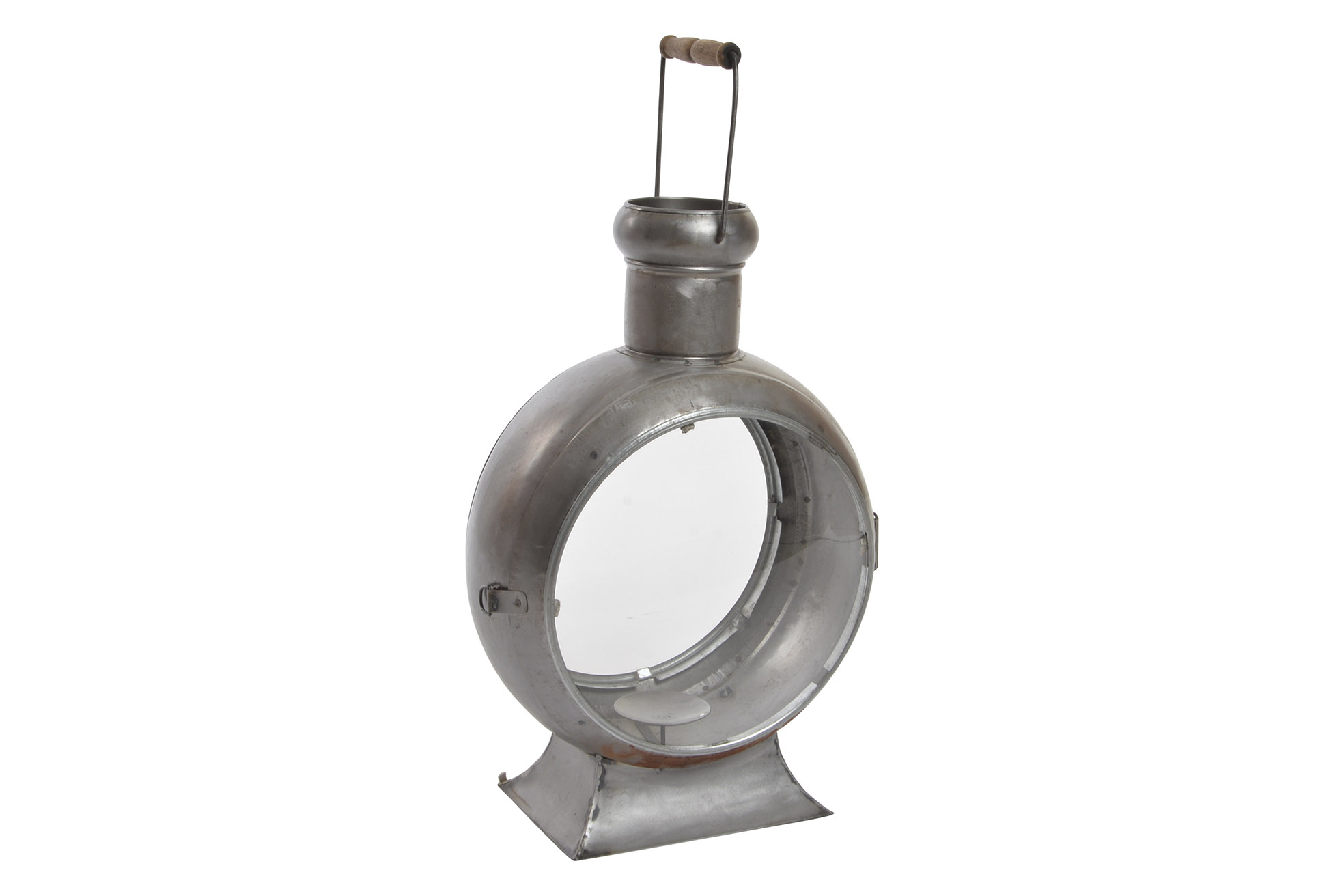 FAROLA METAL CRISTAL 37X22X55 ENVEJECIDO PLATEADO
