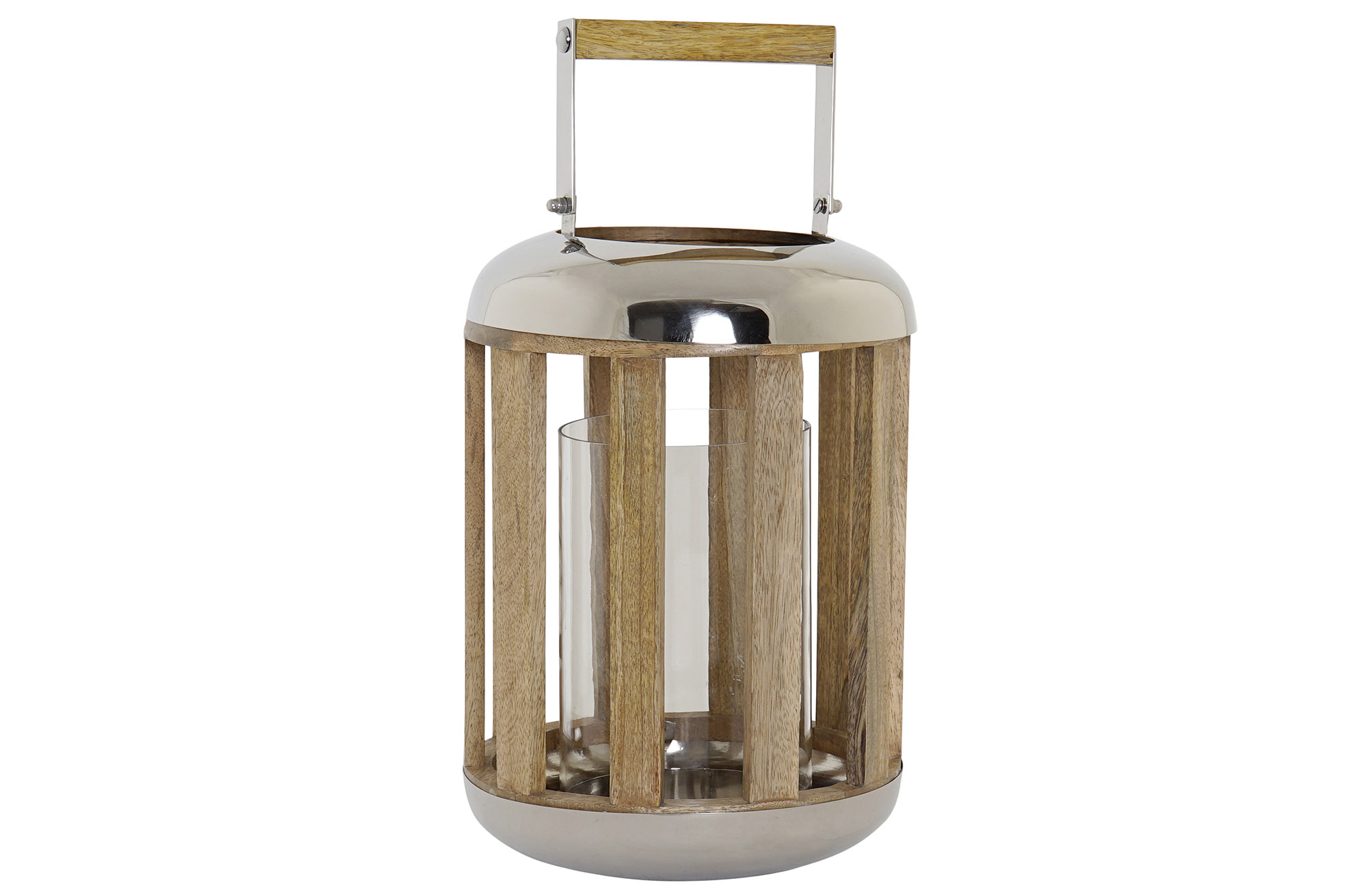 FAROLA METAL MADERA 22X22X44 PLATEADO