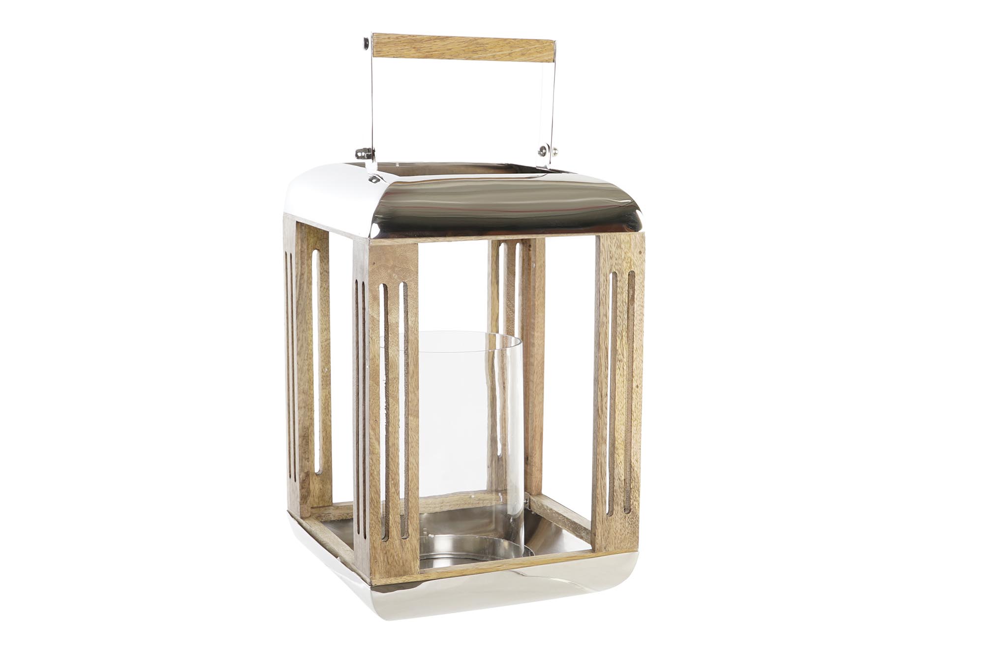 FAROLA METAL CRISTAL 23X23X36 PLATEADO