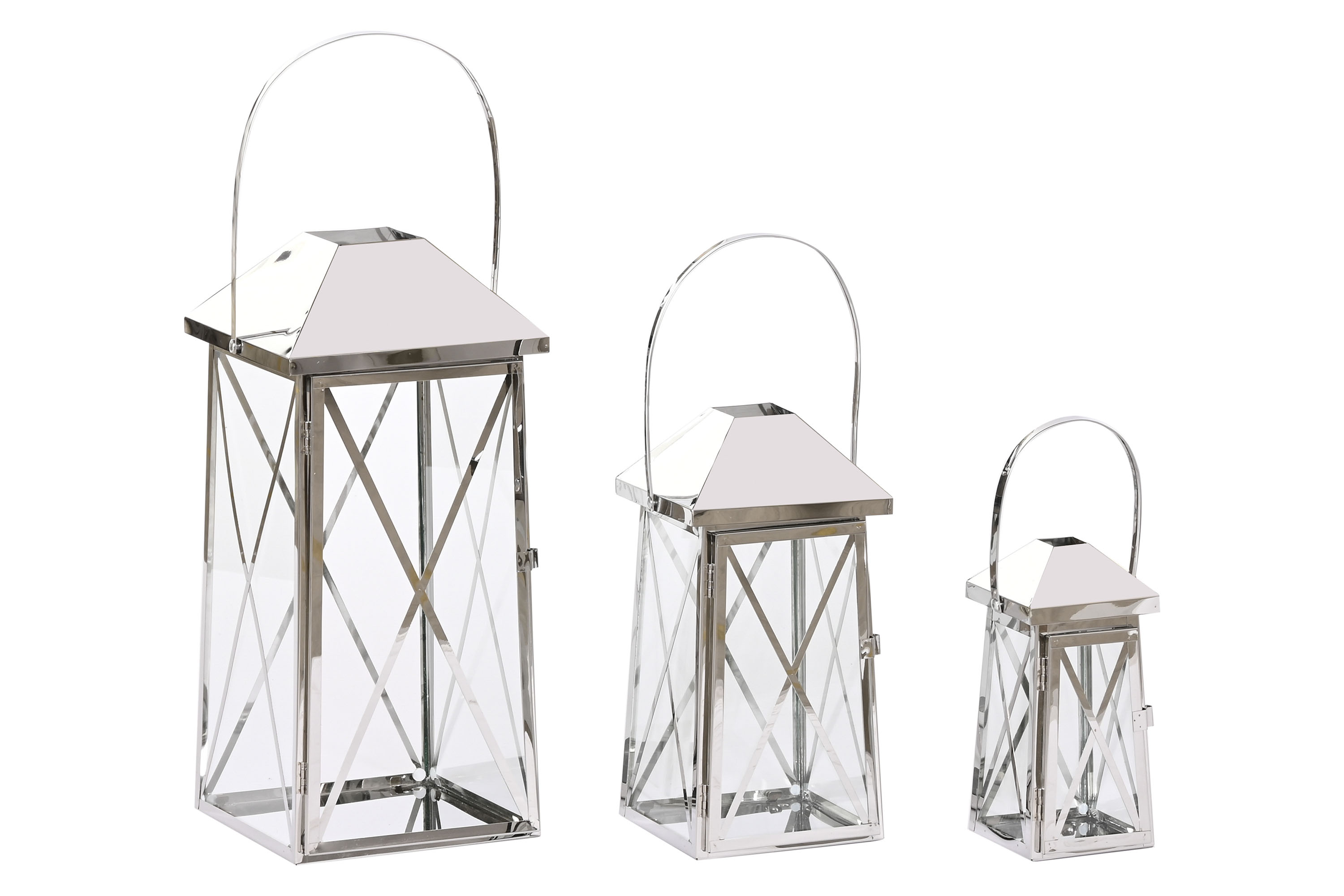 FAROLA SET 3 ACERO CRISTAL 20X20X48 ASA CROMADO