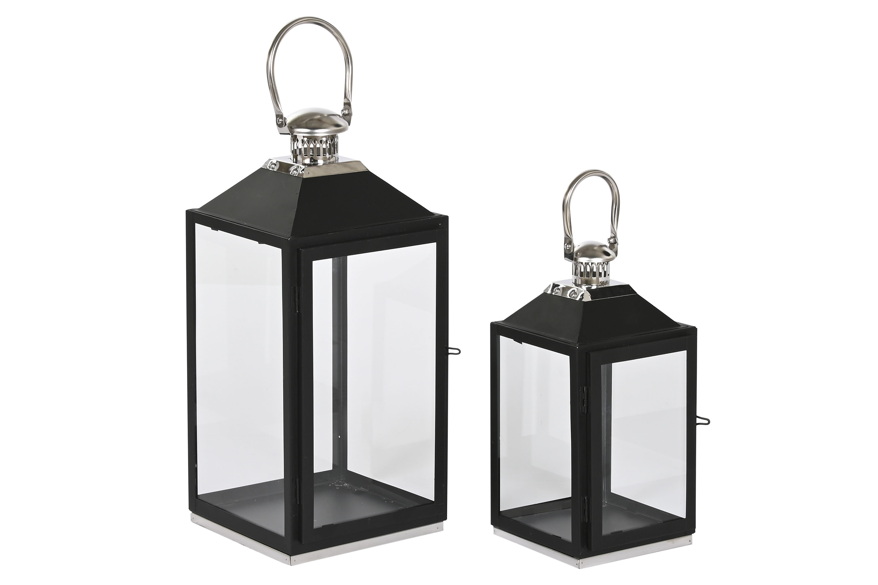 FAROLA SET 2 ACERO CRISTAL 18X18X41 ASA NEGRO