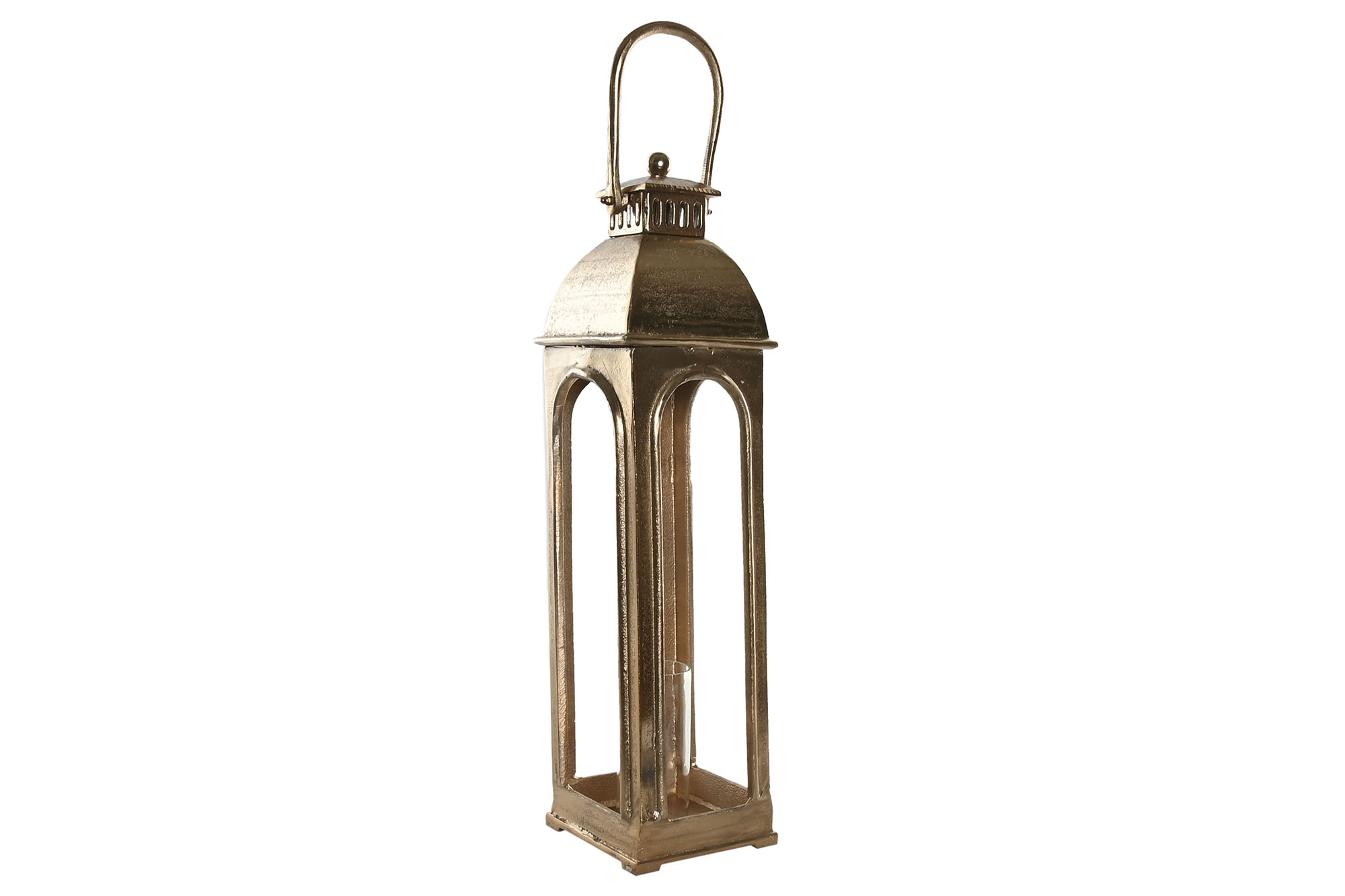 FAROLA ALUMINIO CRISTAL 17X17X78 DORADO