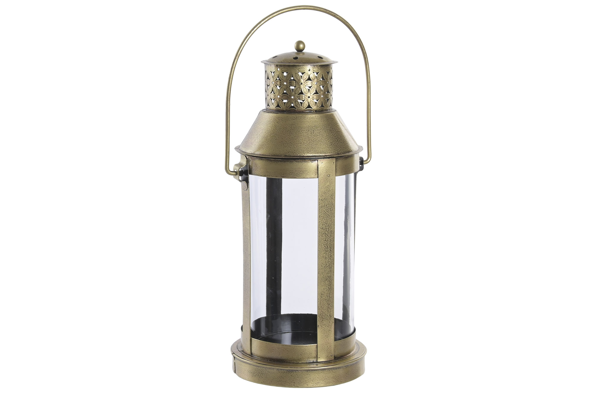 FAROLA HIERRO CRISTAL 17X17X38 TALLADO DORADO