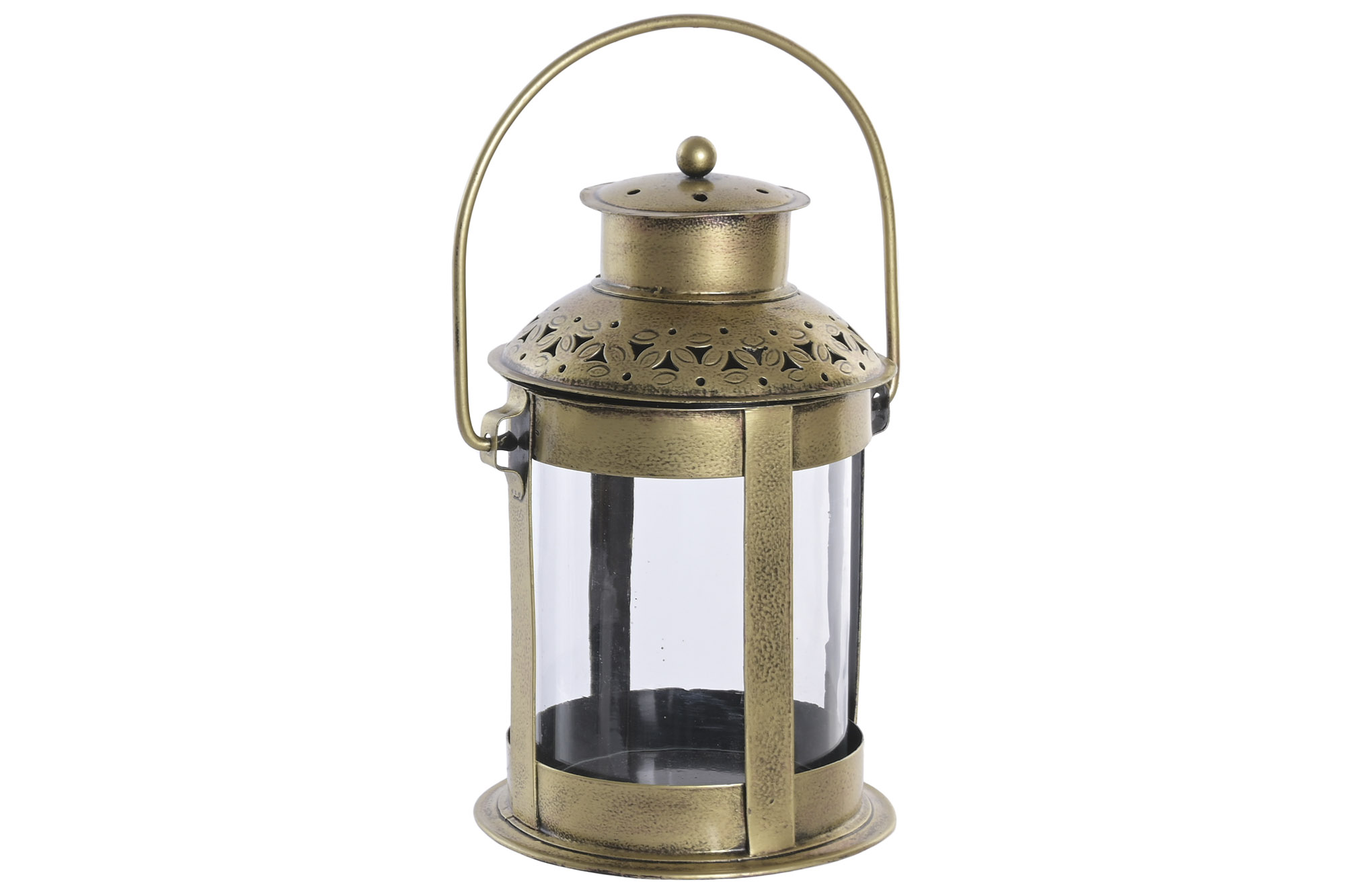 FAROLA HIERRO CRISTAL 14X13X22 TALLADO DORADO