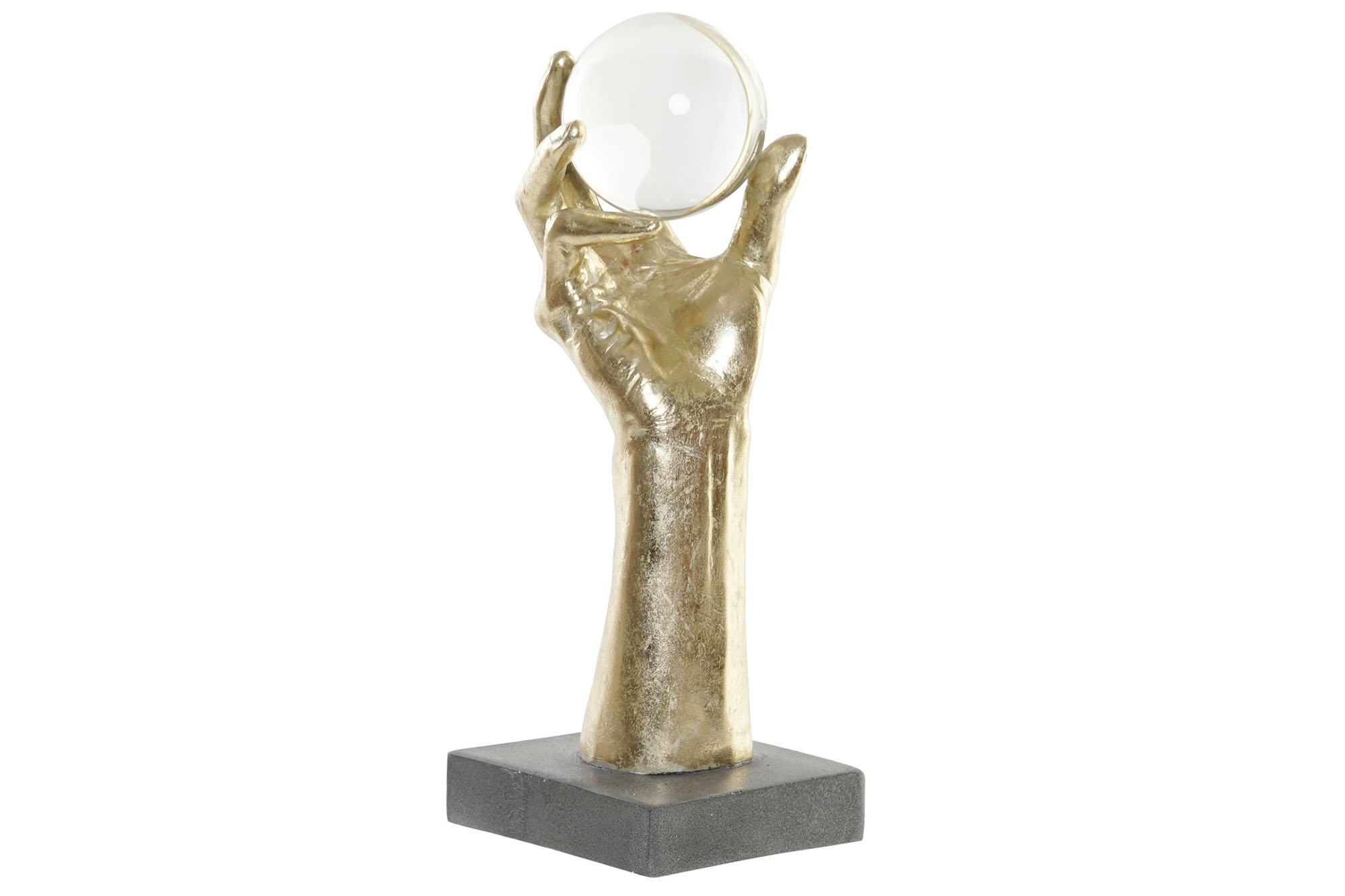 FIGURA RESINA CRISTAL 13,5X13,5X36 MANO DORADO
