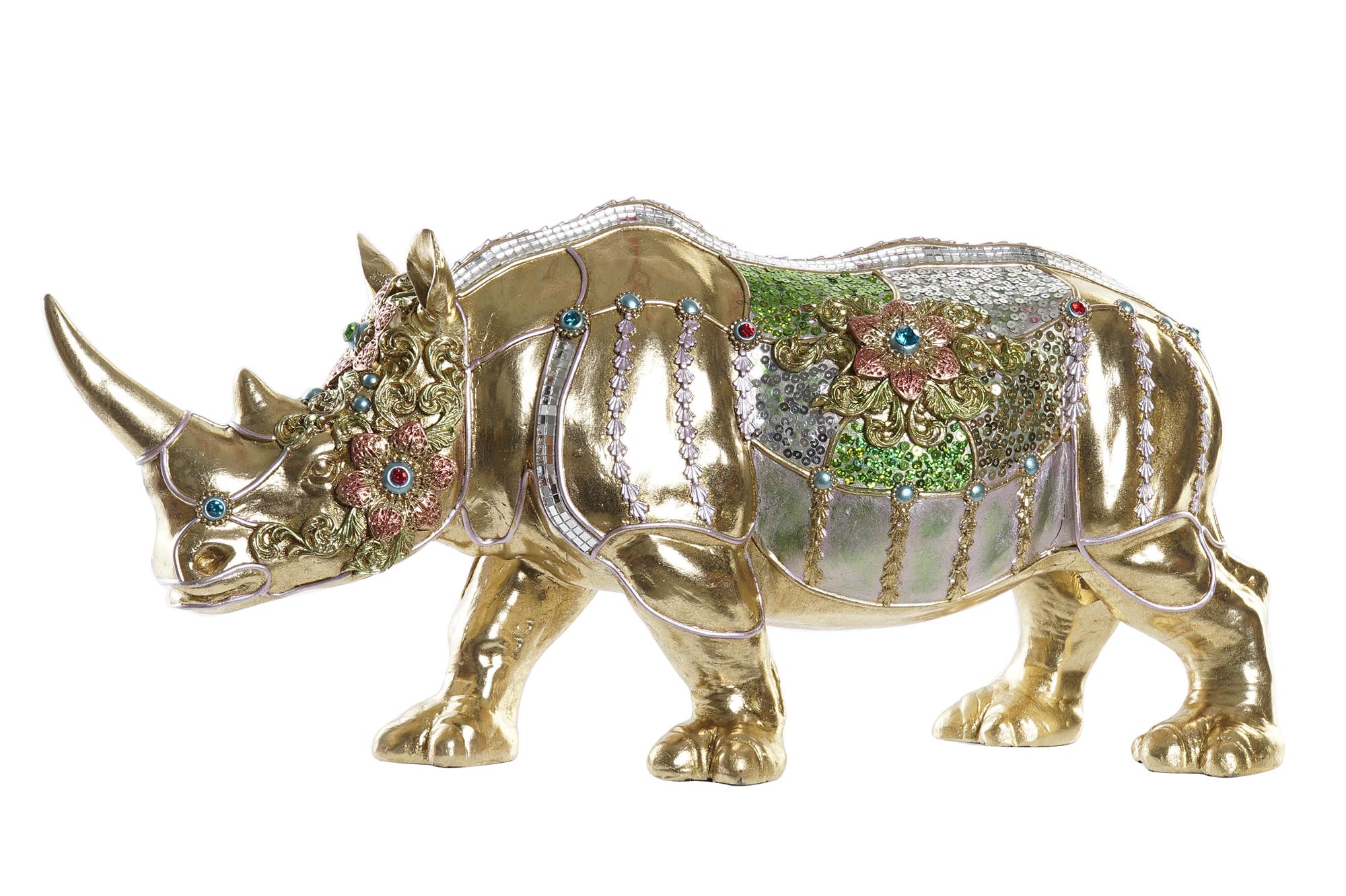 FIGURA RESINA 55X17,5X25 RINOCERONTE DORADO