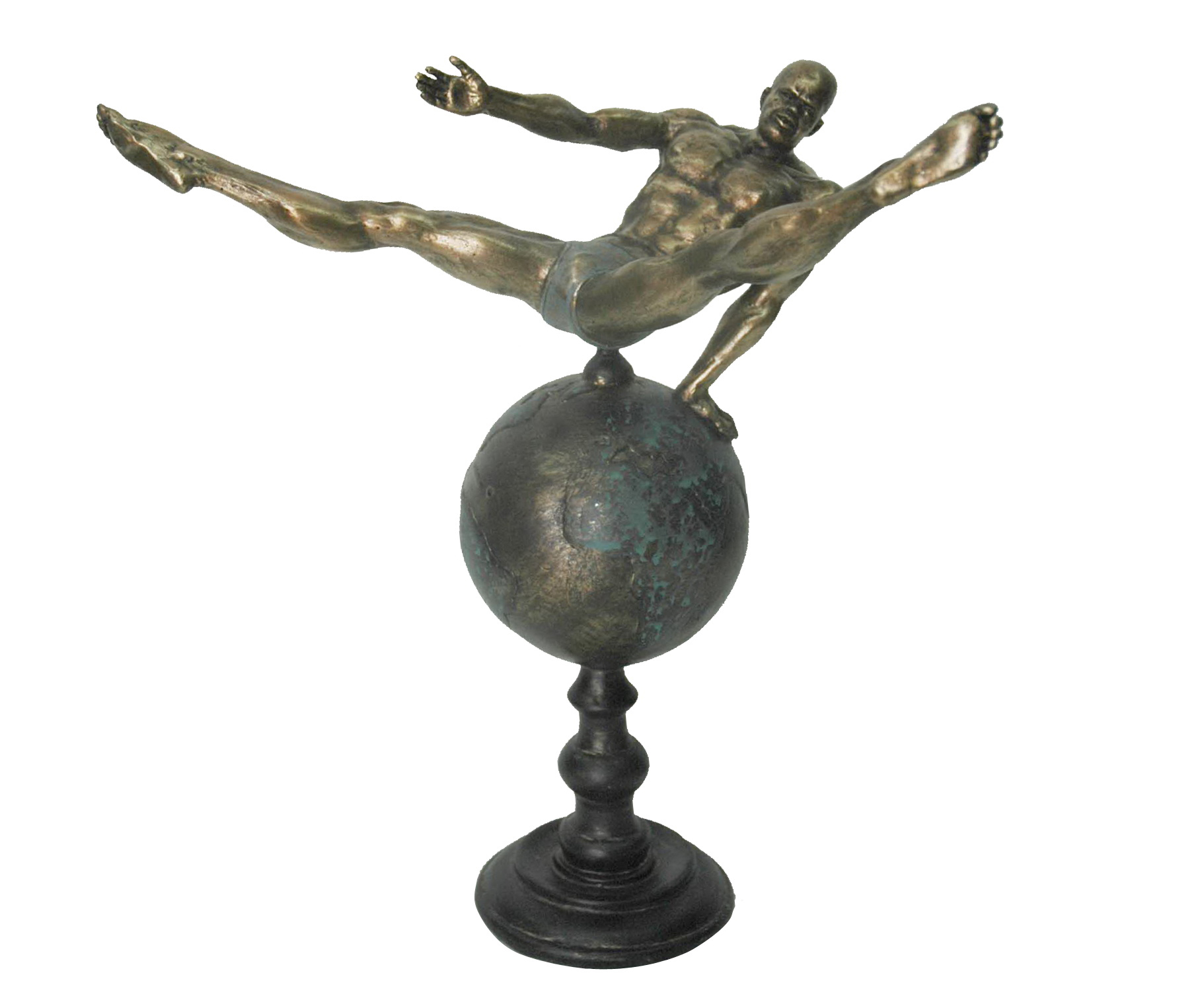 FIGURA RESINA 29X16X33 GIMNASTA ENVEJECIDO DORADO