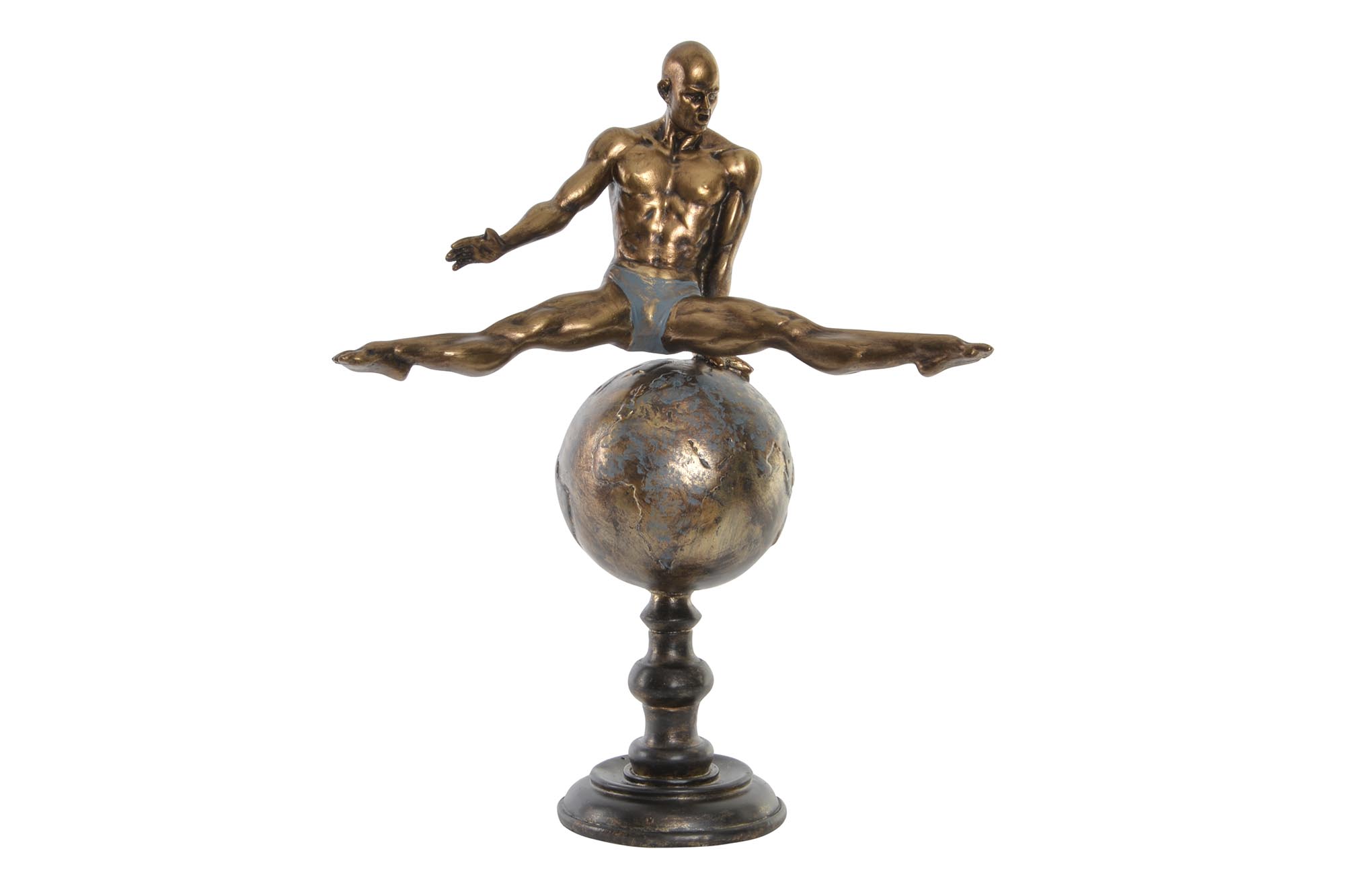 FIGURA RESINA 36X19X46 GIMNASTA ENVEJECIDO DORADO