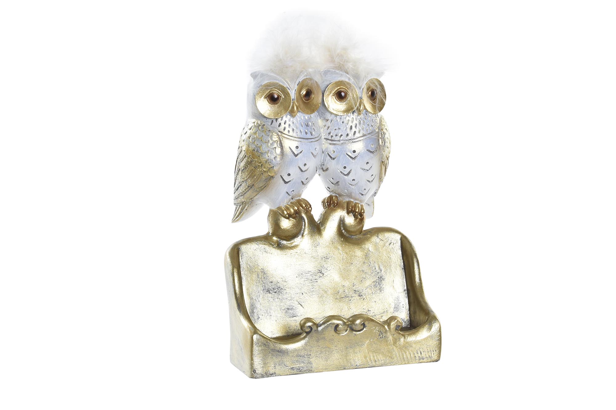 FIGURA RESINA 10X8X7 BUHOS CAJA DORADO