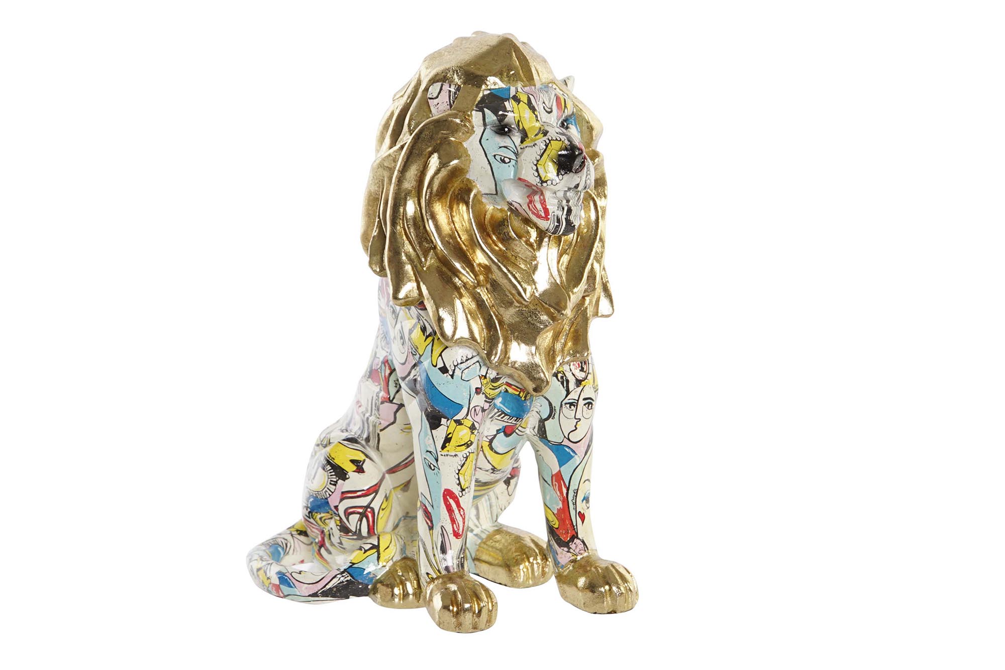 FIGURA RESINA 15X21X27 LEON DORADO