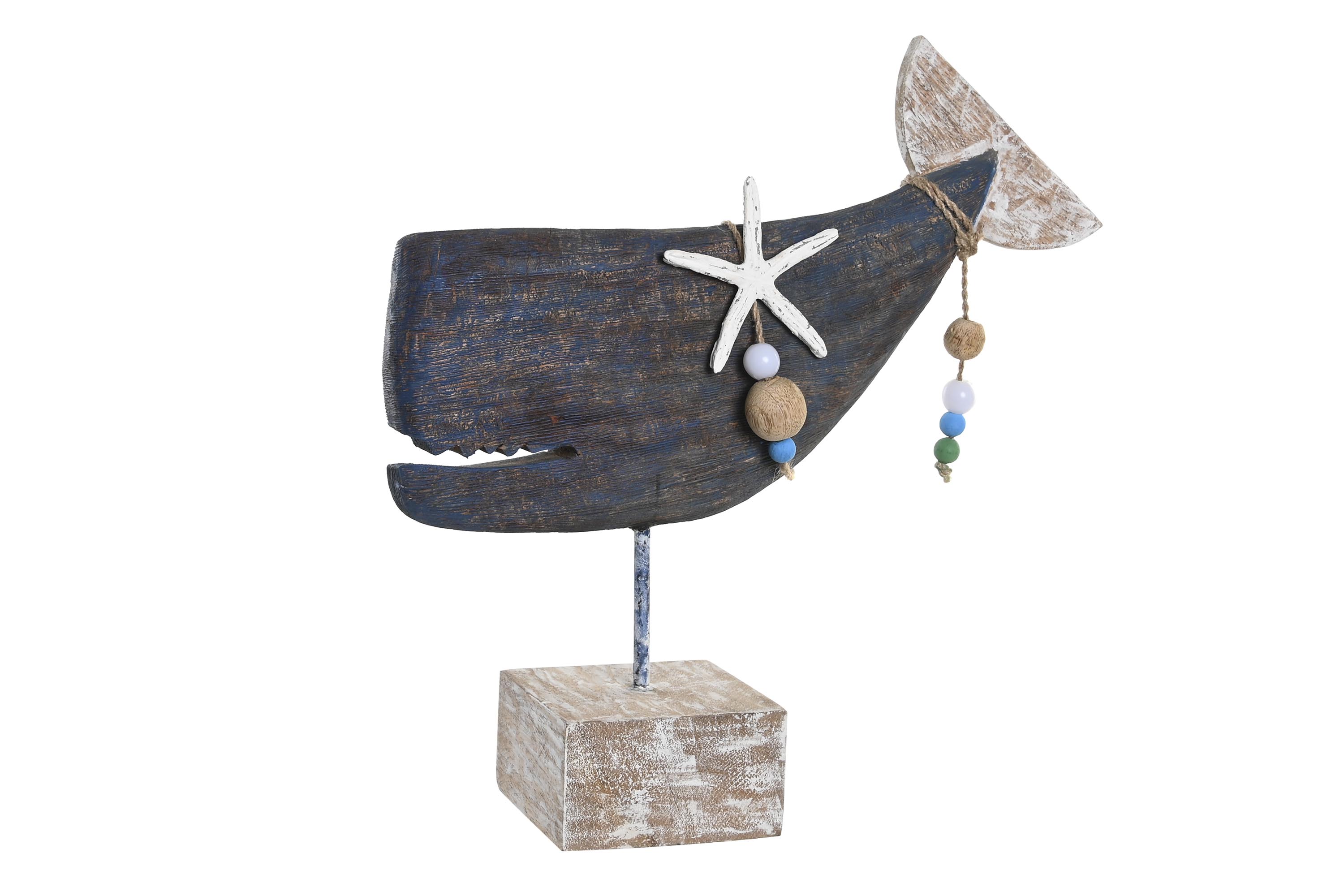 FIGURA MANGO RESINA 37X11X39 BALLENA NATURAL AZUL