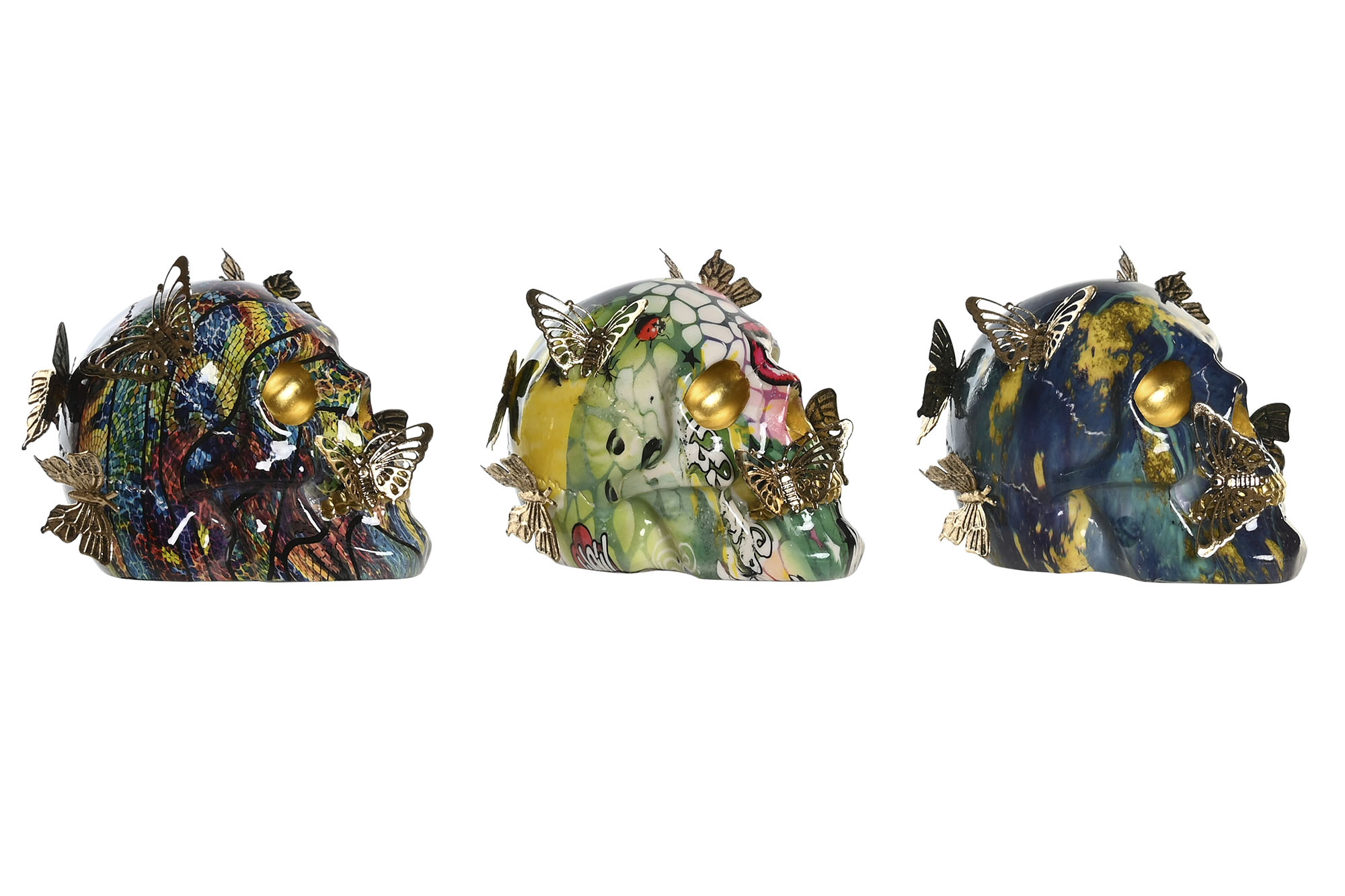 FIGURA RESINA METAL 15,5X10,5X11 CALAVERA 3 SURT.