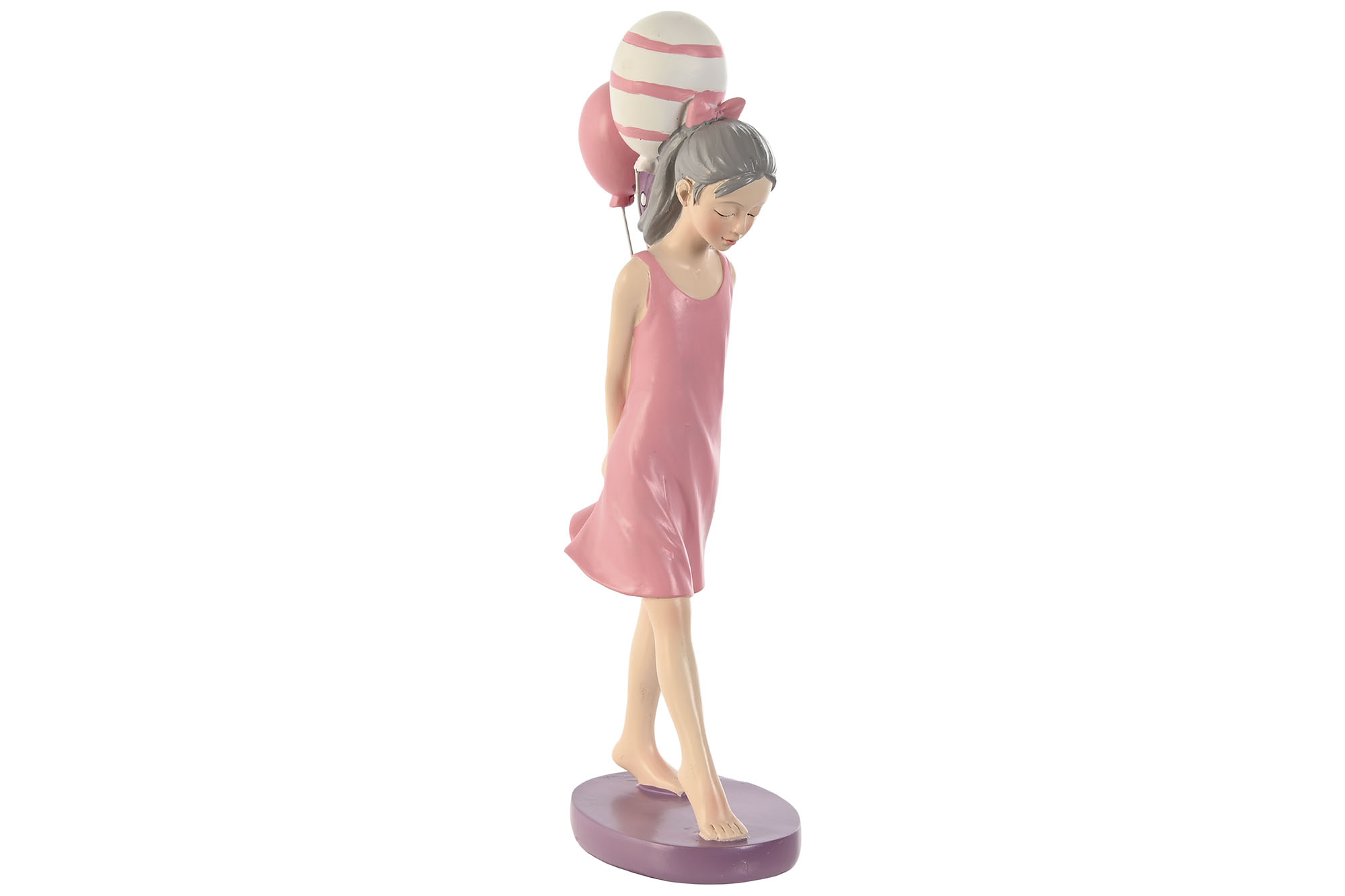 FIGURA RESINA 7X11X27 CHICA GLOBOS ROSA