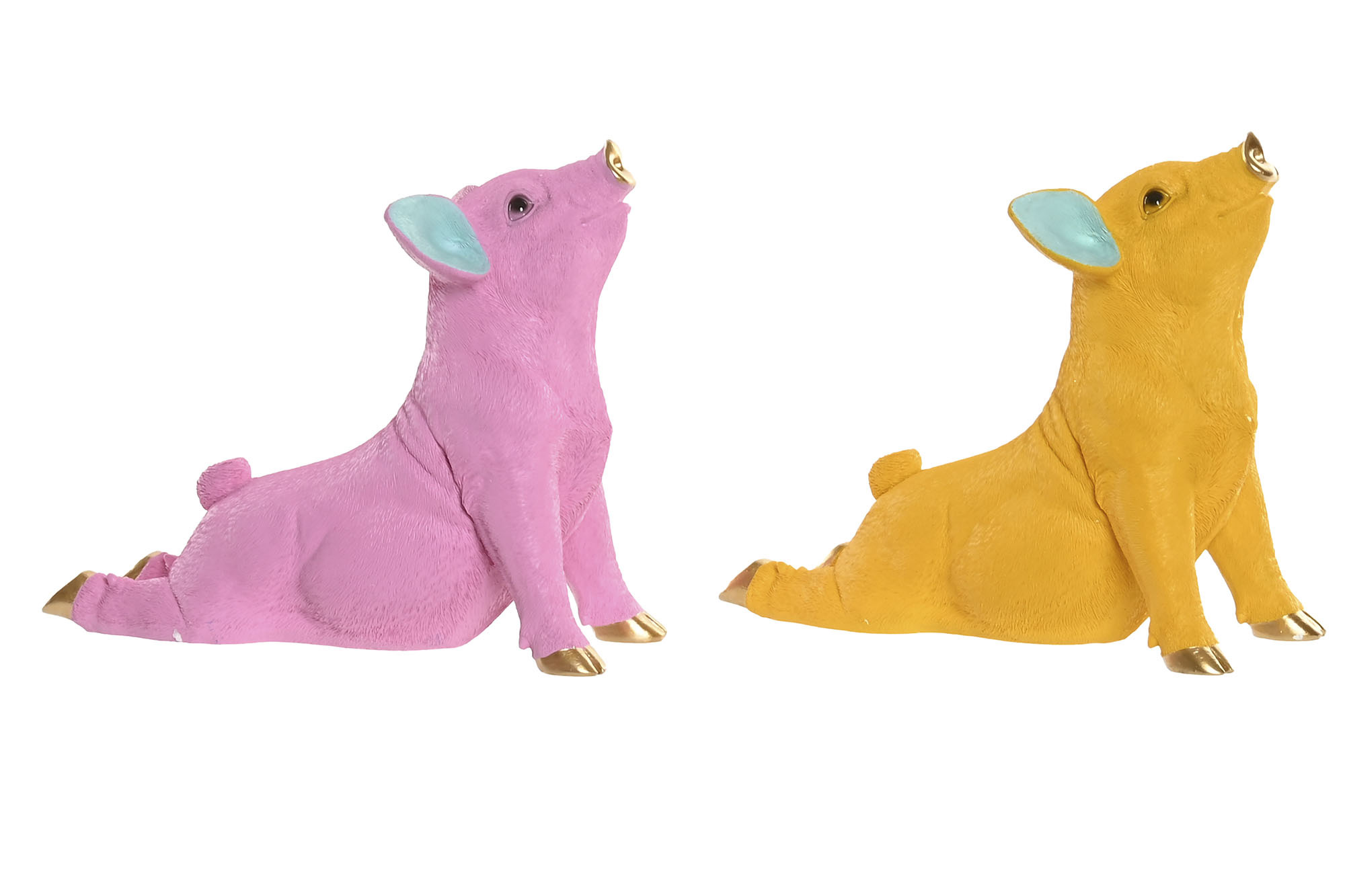 FIGURA RESINA 30,5X15X25 CERDO DORADO 2 SURT.