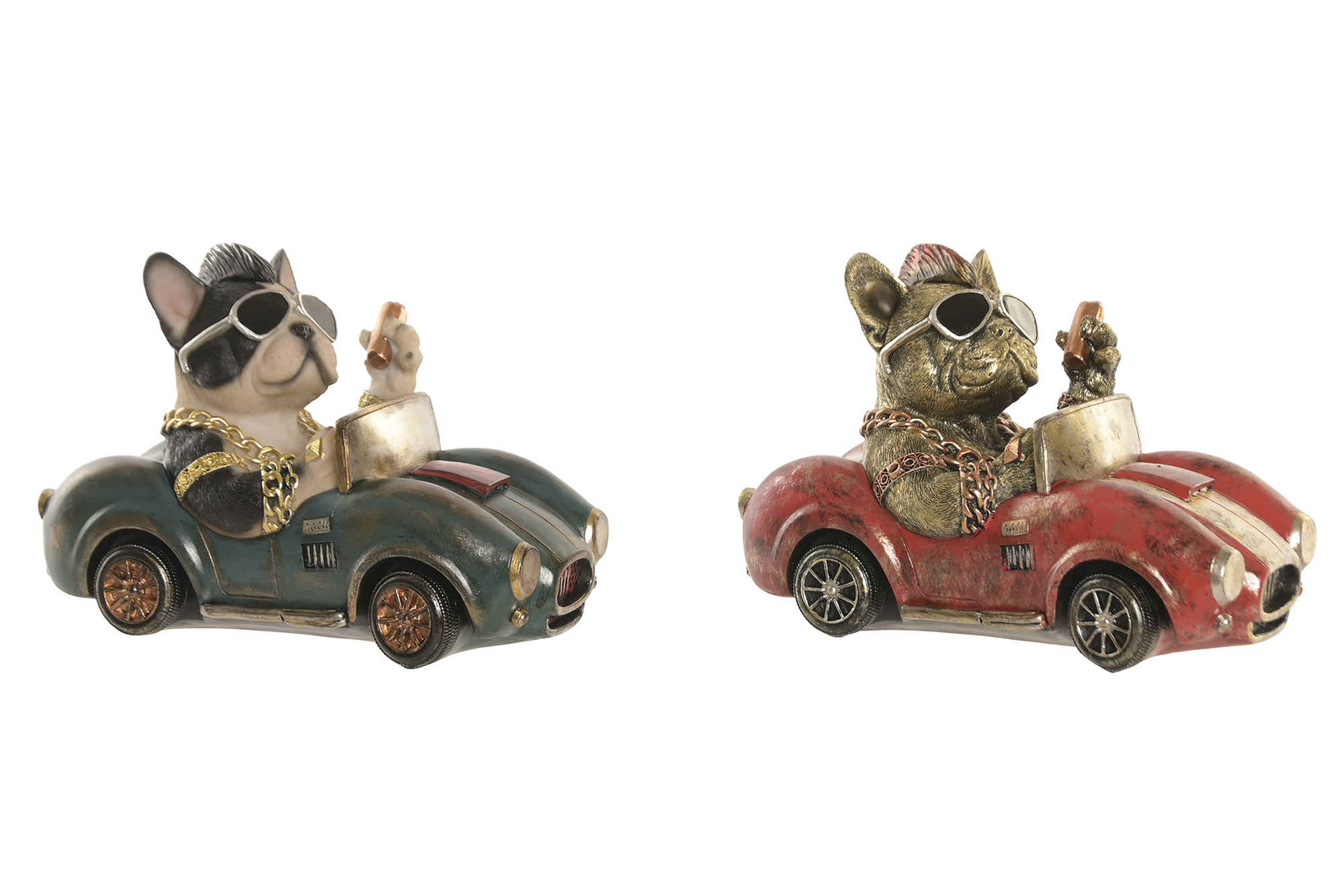 FIGURA RESINA 23X13X15,5 PERRO COCHE 2 SURT.
