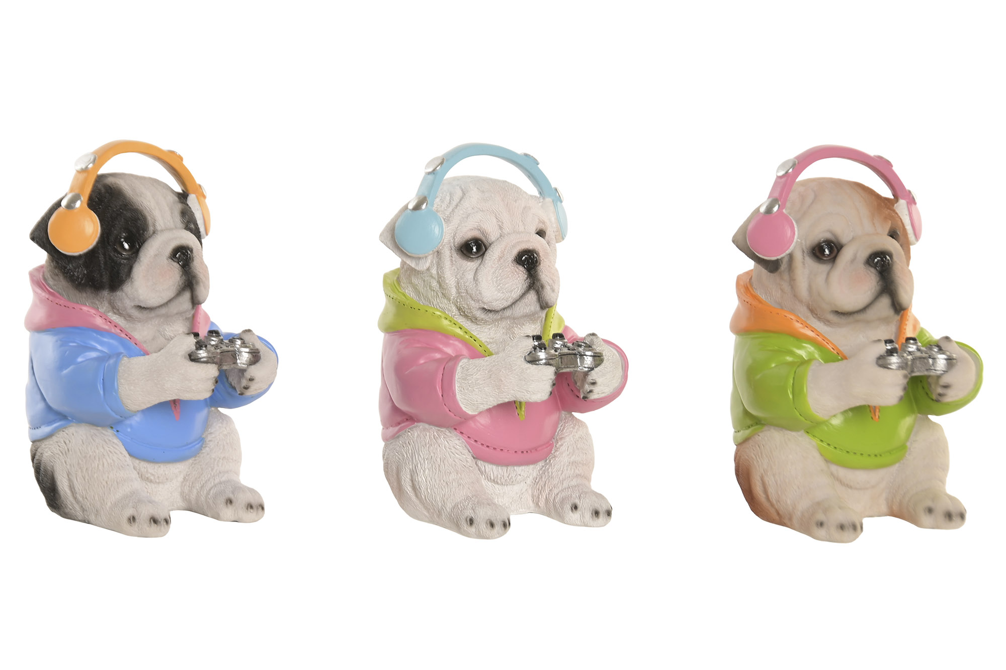 FIGURA RESINA 12X10,5X16,5 PERRO GAMER 3 SURT.