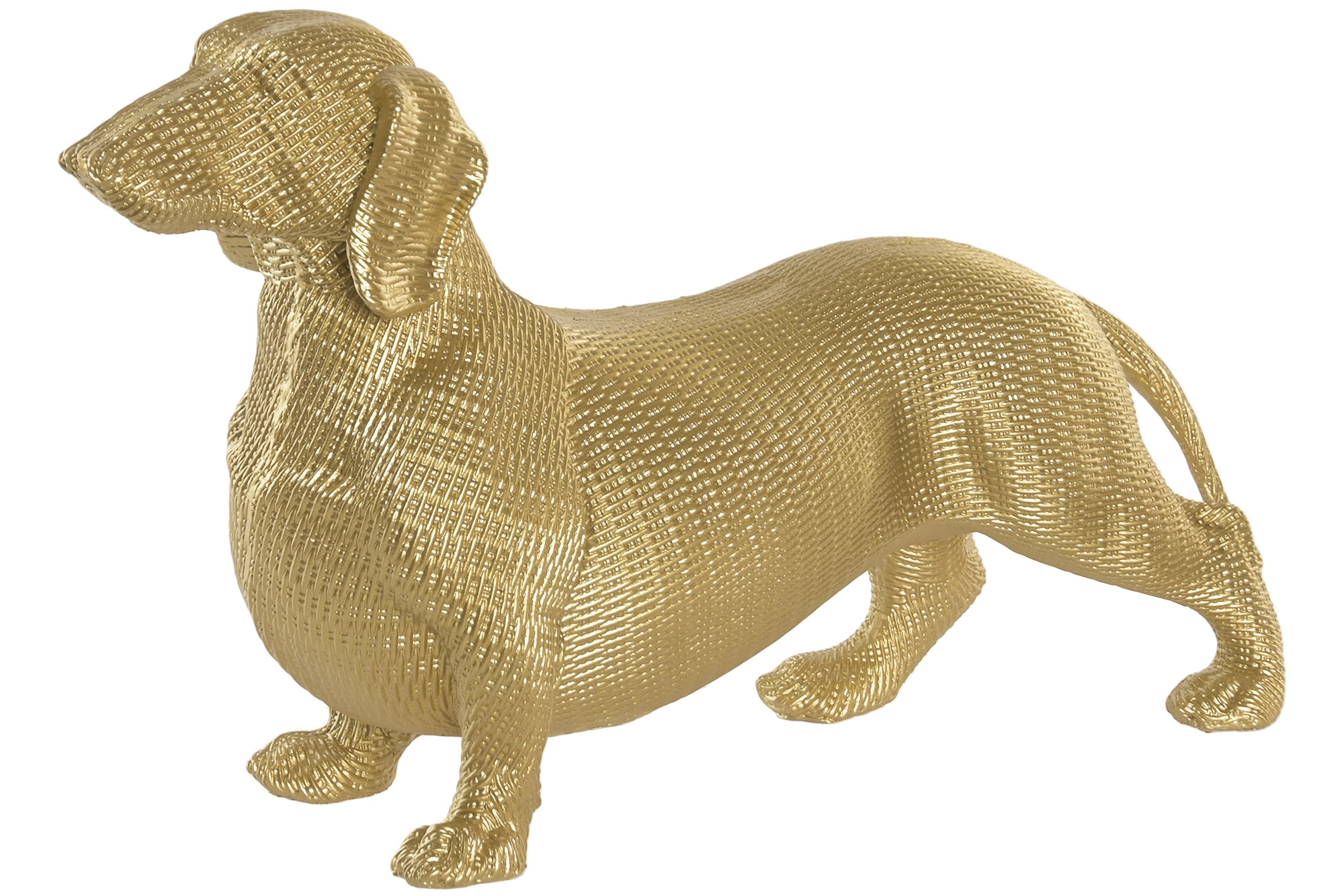 FIGURA RESINA 33,5X11,5X21 PERRO SALCHICHA DORADO
