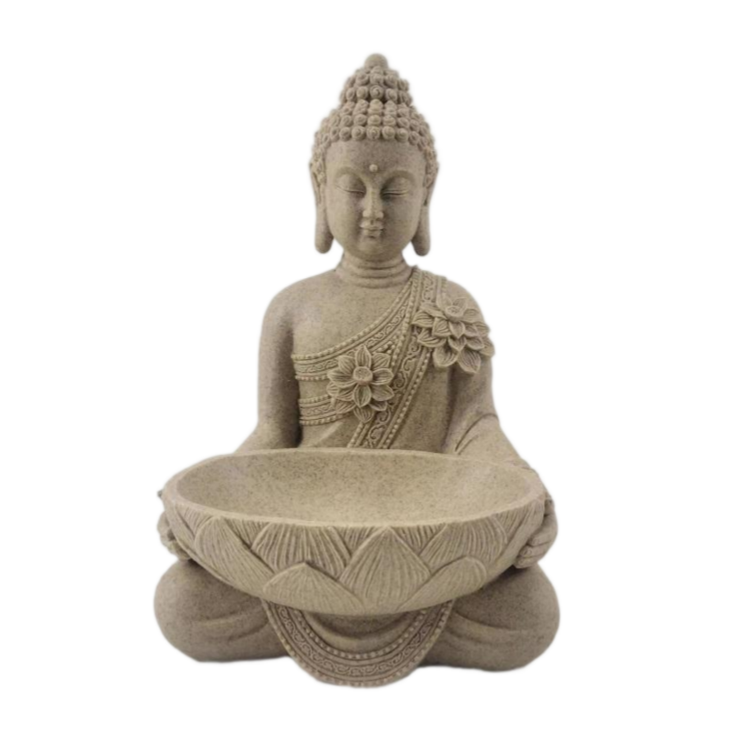 FIGURA RESINA 17,5X16,5X26 BUDA BANDEJA BEIGE