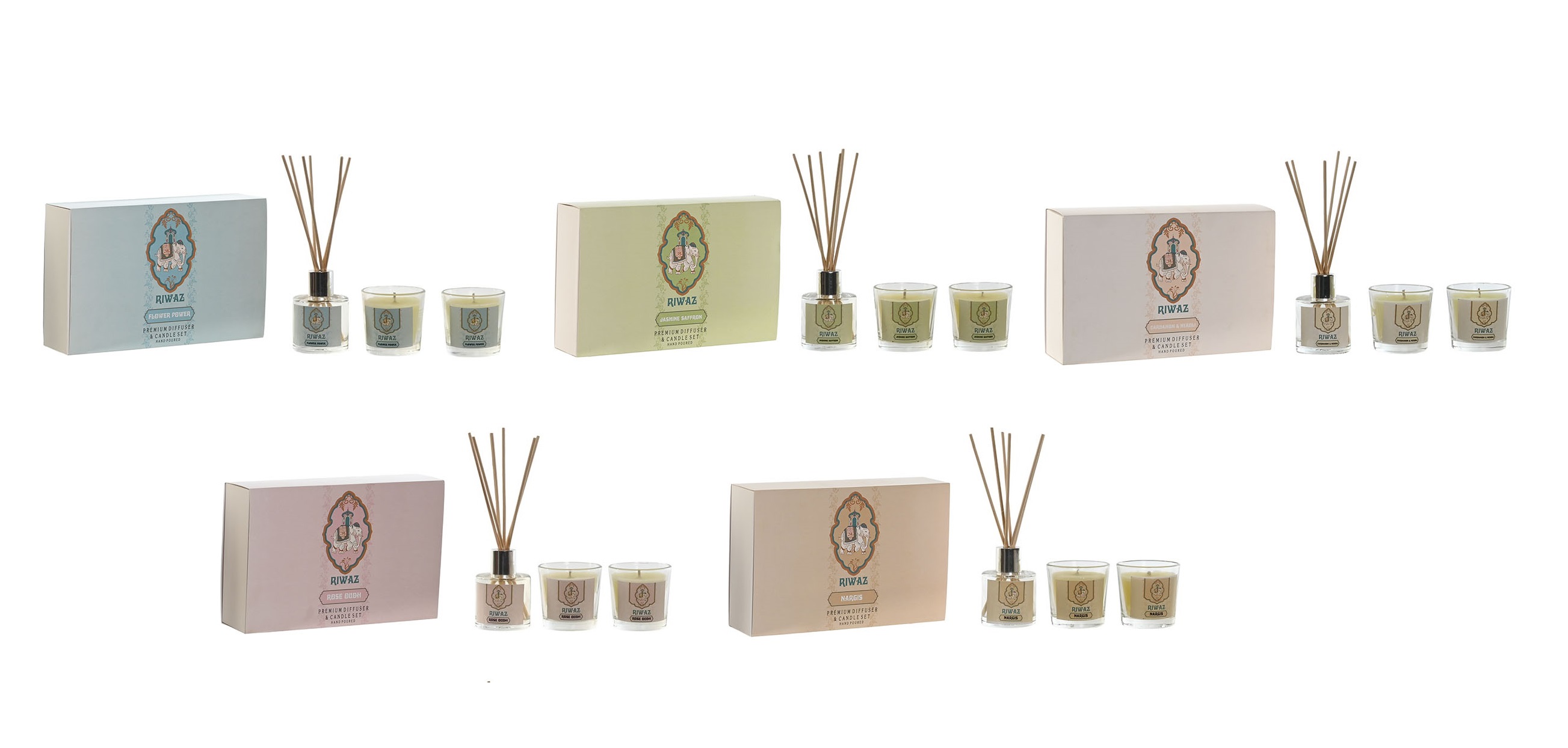 AMBIENTADOR MIKADO SET 3 CRISTAL 25X16X6 2 VELAS +