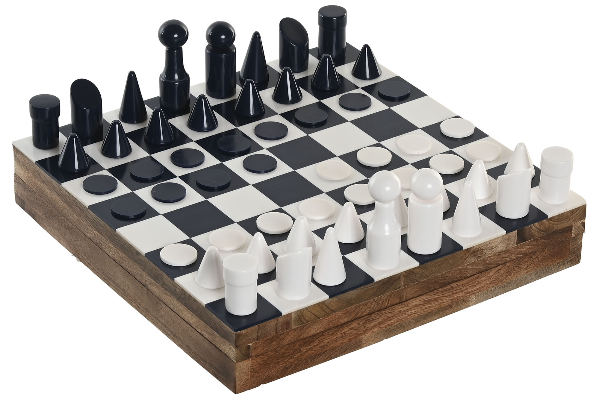 JUEGO DE MESA MADERA RESINA 30X30X5 AJEDREZ LACADO