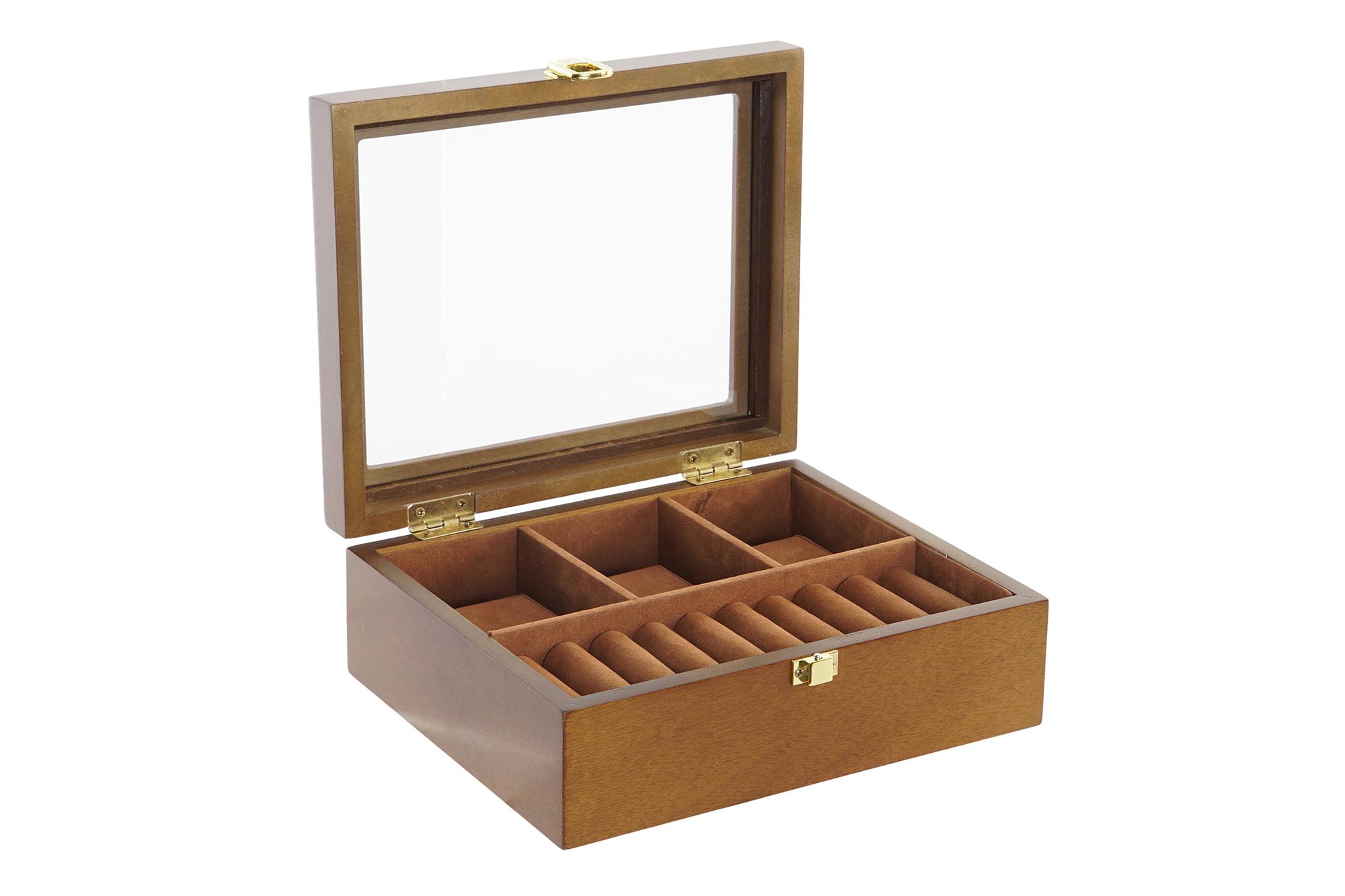 RELOJERO MDF TERCIOPELO 22X18X8 3 RELOJES MARRON