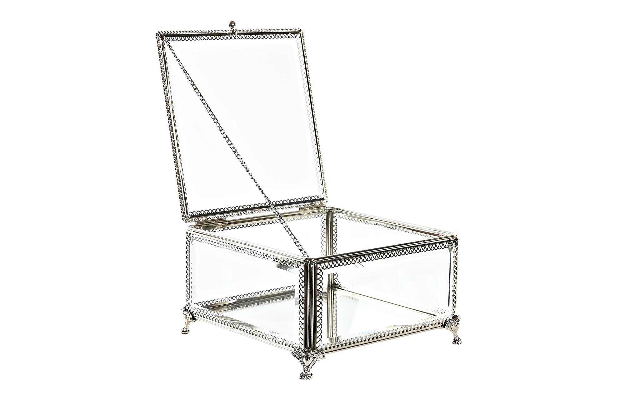 JOYERO CRISTAL METAL 16X16X10 BRILLANTE PLATEADO