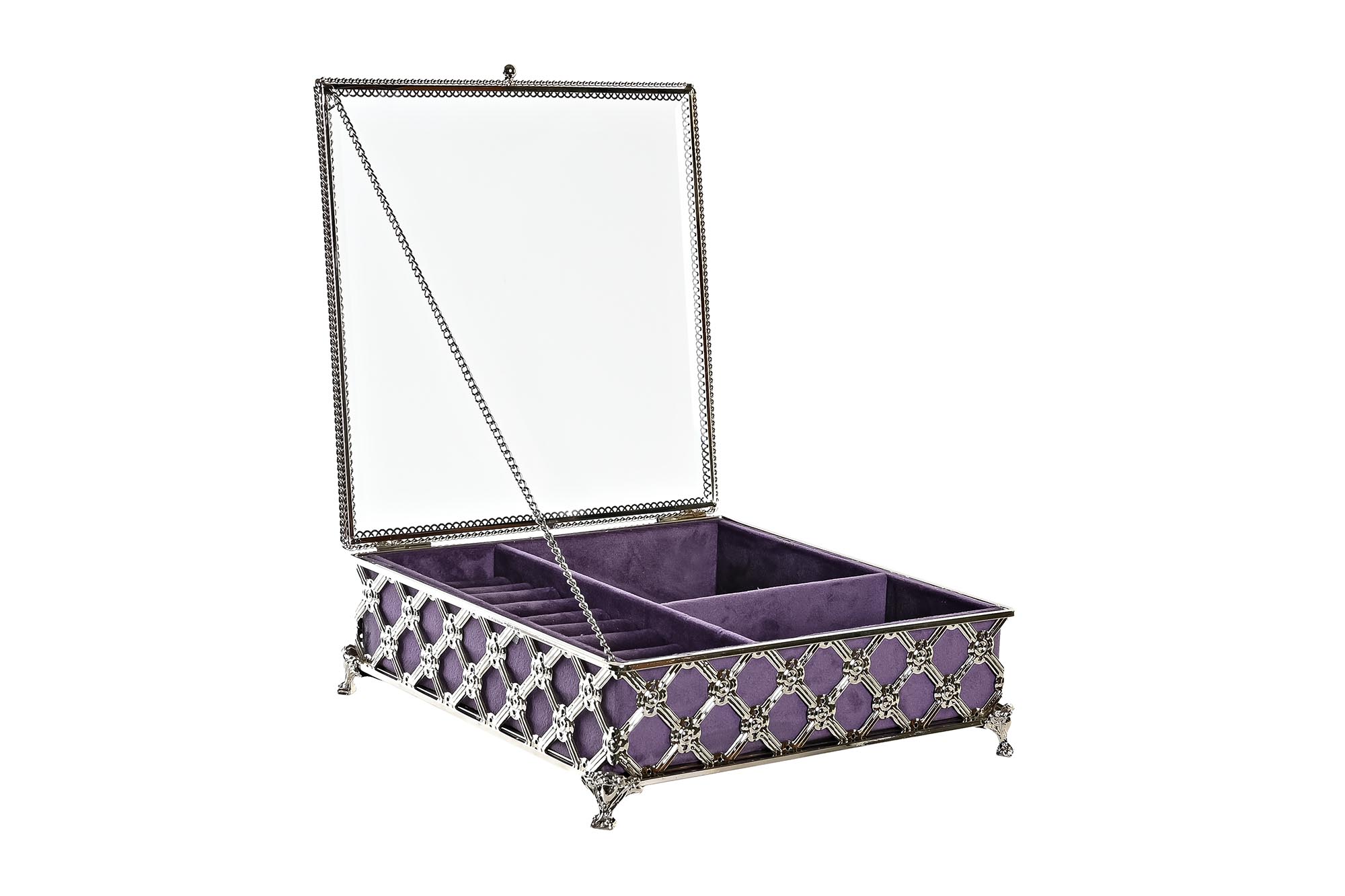 JOYERO METAL CRISTAL 22X22X7 LILA