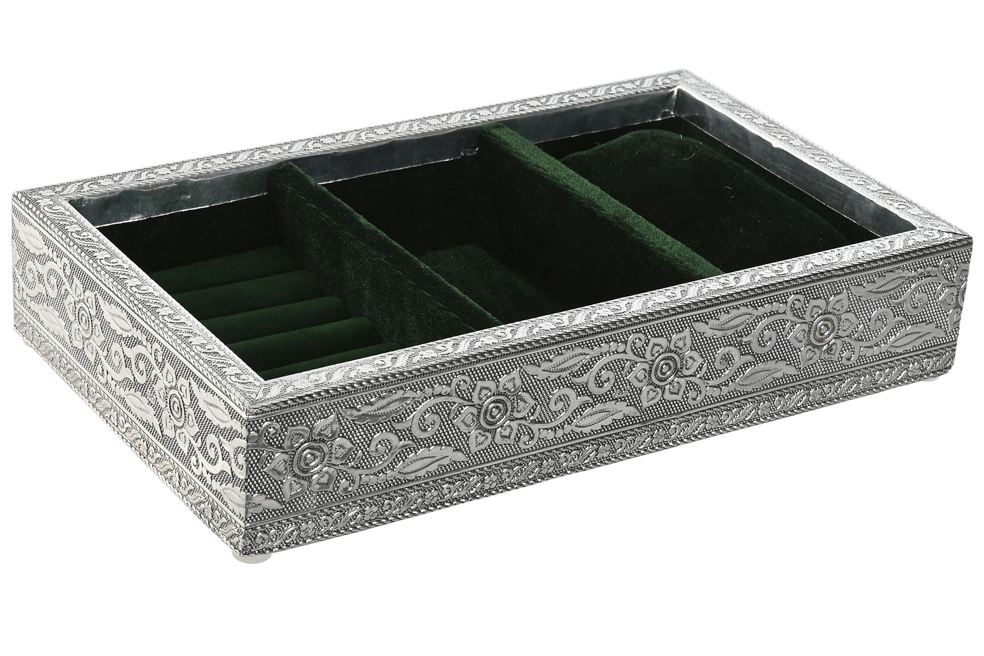 BANDEJA ALUMINIO VELVET 25X15X5 PAVO REAL PLATEADO