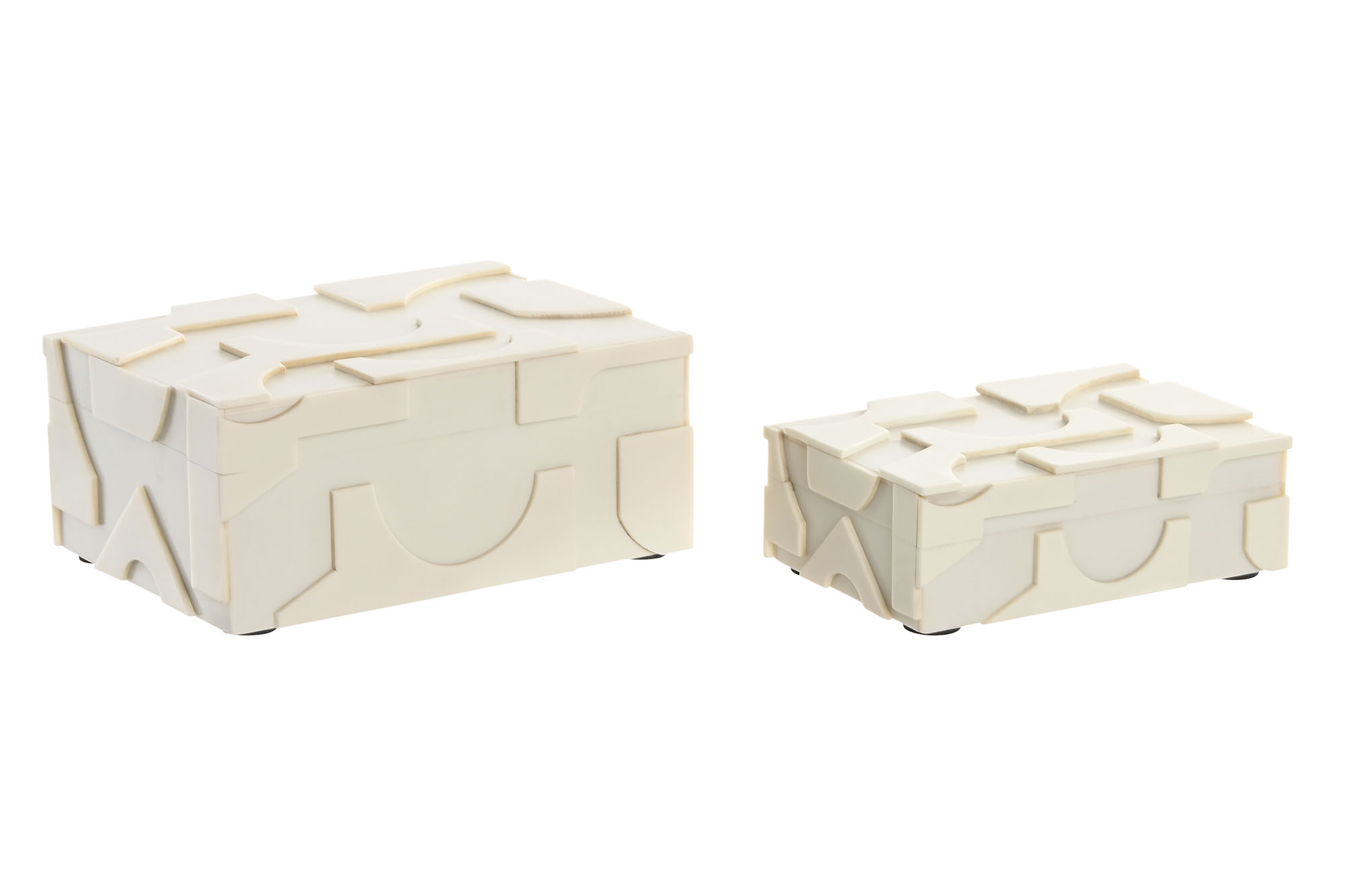 JOYERO SET 2 RESINA HUESO 18X13X7,5 15X10X5 BLANCO